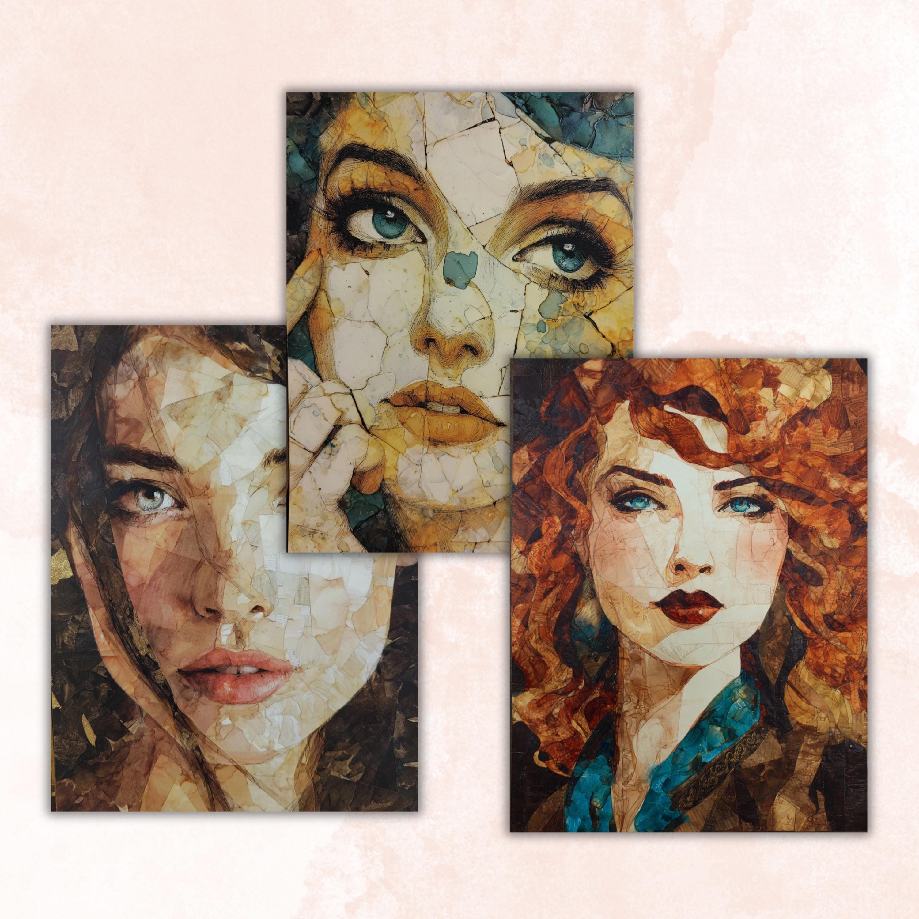 Alcohol Ink Woman Pages, Abstract Female Art Backgrounds, Colorful Portrait Junk Journal Paper, Modern Aesthetic Printable, Letter Size