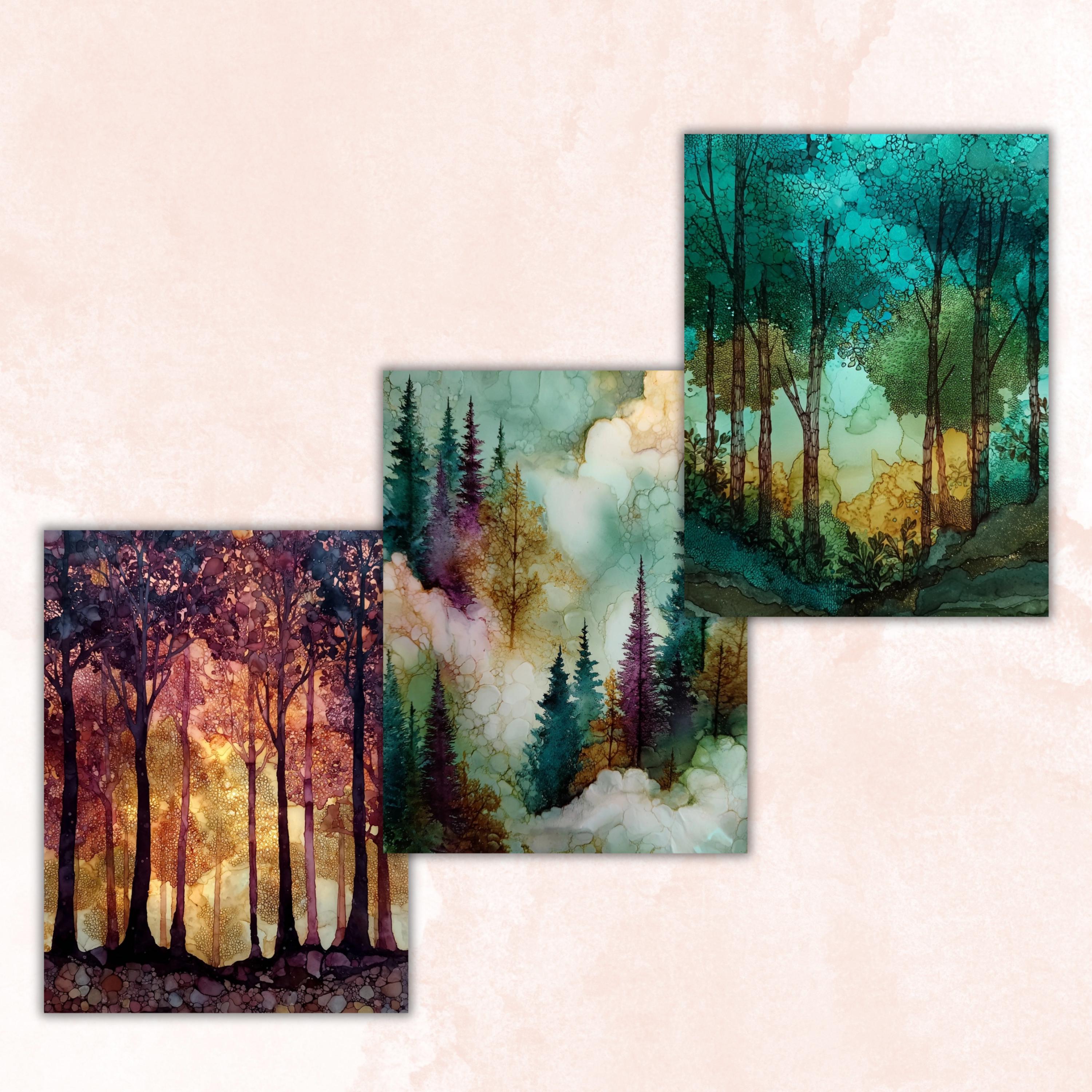 Alcohol Ink Forest Pages, Abstract Woodland Backgrounds, Nature Fluid Art Junk Journal Paper, Green Aesthetic Printable, Letter Size