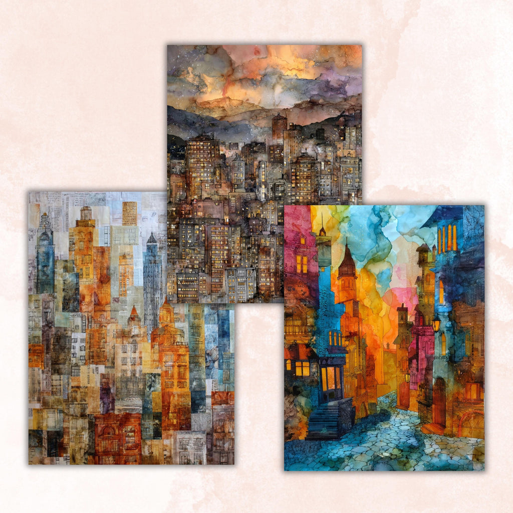 Alcohol Ink City Pages, Abstract Urban Backgrounds, Modern City Texture Junk Journal Paper, Colorful Aesthetic Printable, Letter Size