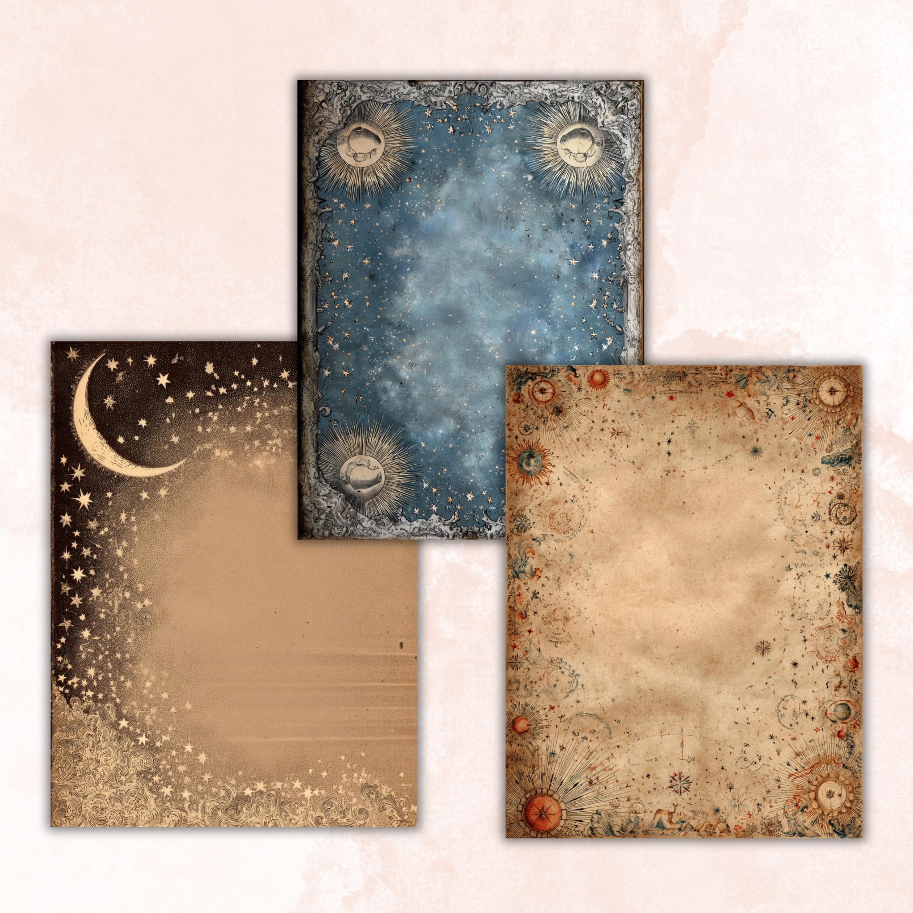 Celestial Borders Lined Pages, Moon Star Writing Paper, Astrology Journal Pages, Cosmic Stationery Printable, Letter Size