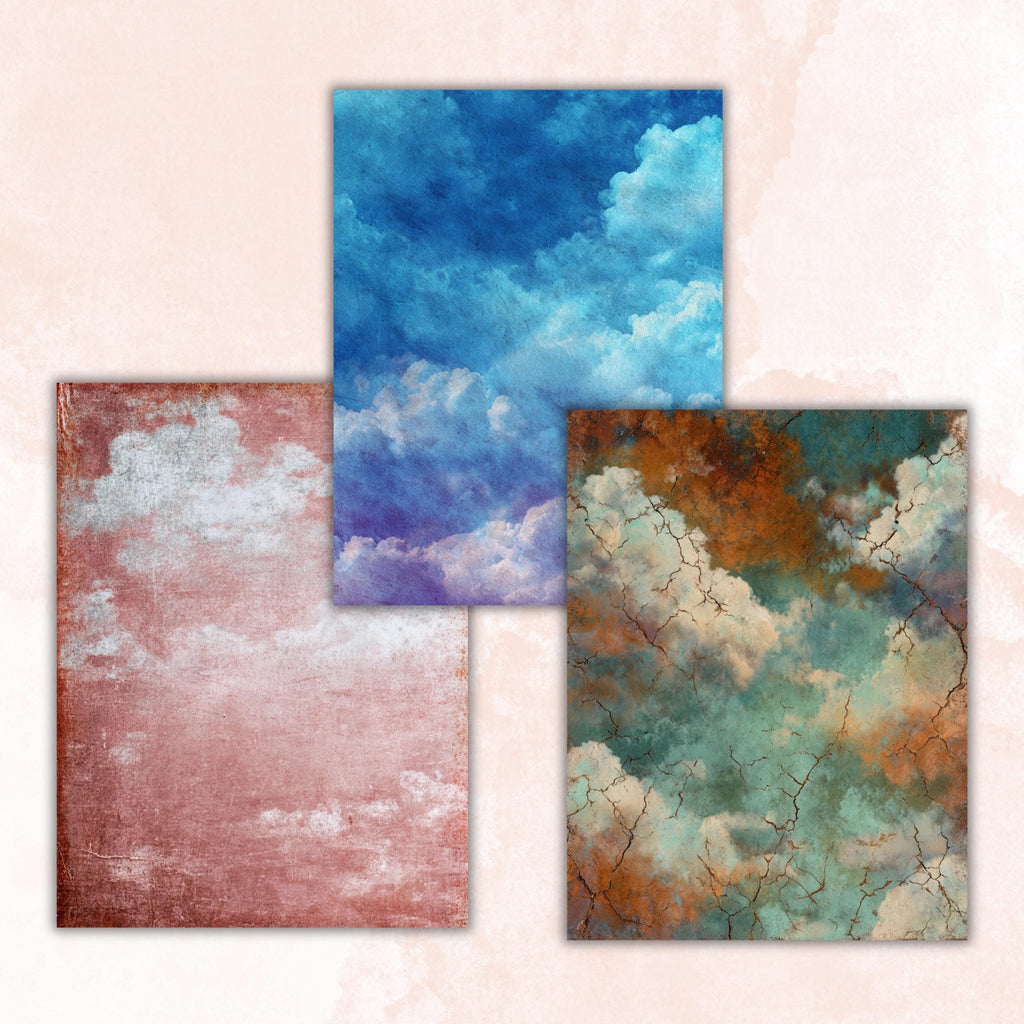 Abstract Grunge Sky Pages, Cloud Texture Backgrounds, Junk Journal Sky Paper, Atmospheric Collage Pages, Printable Letter Size