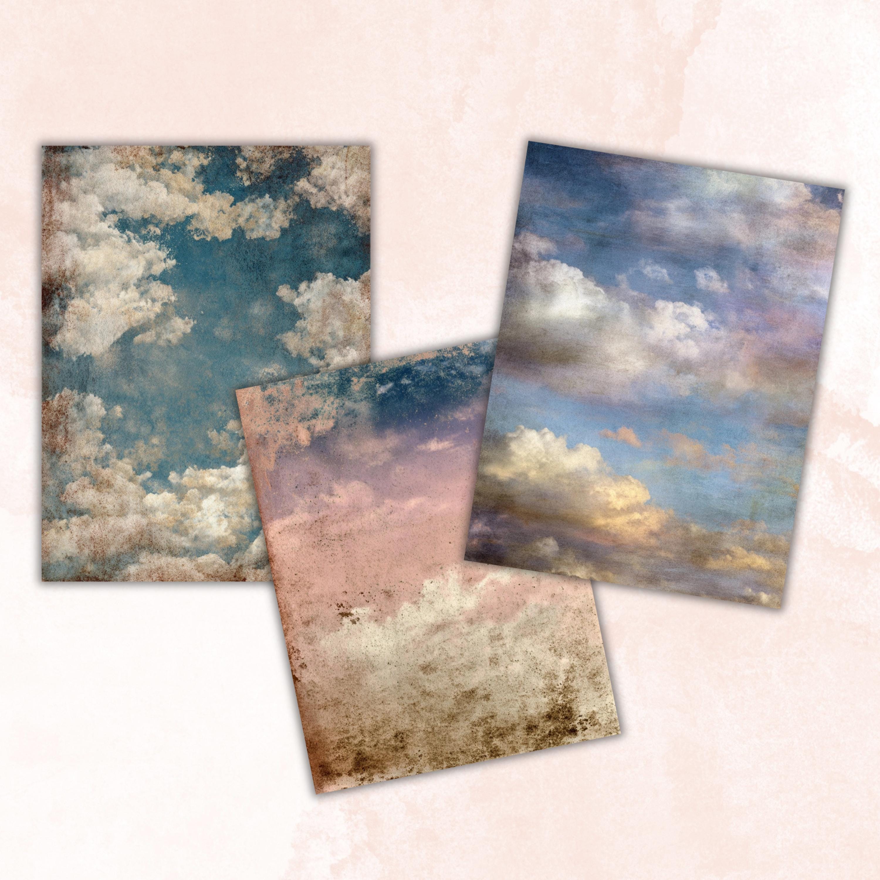 Abstract Grunge Sky Pages, Cloud Texture Backgrounds, Junk Journal Sky Paper, Atmospheric Collage Pages, Printable Letter Size