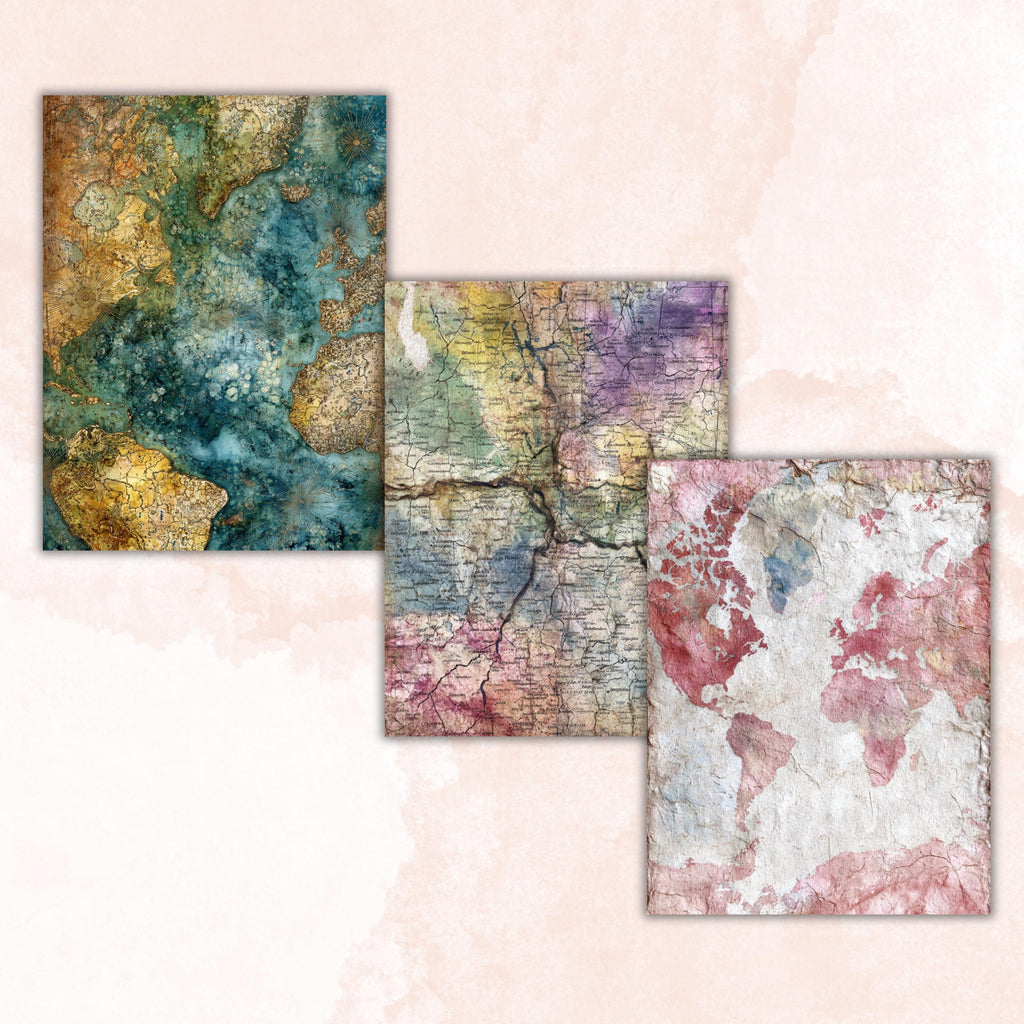 Abstract Grunge Map Pages, Vintage Map Backgrounds, Travel Junk Journal Paper, Cartography Collage Pages, Letter Size Printable