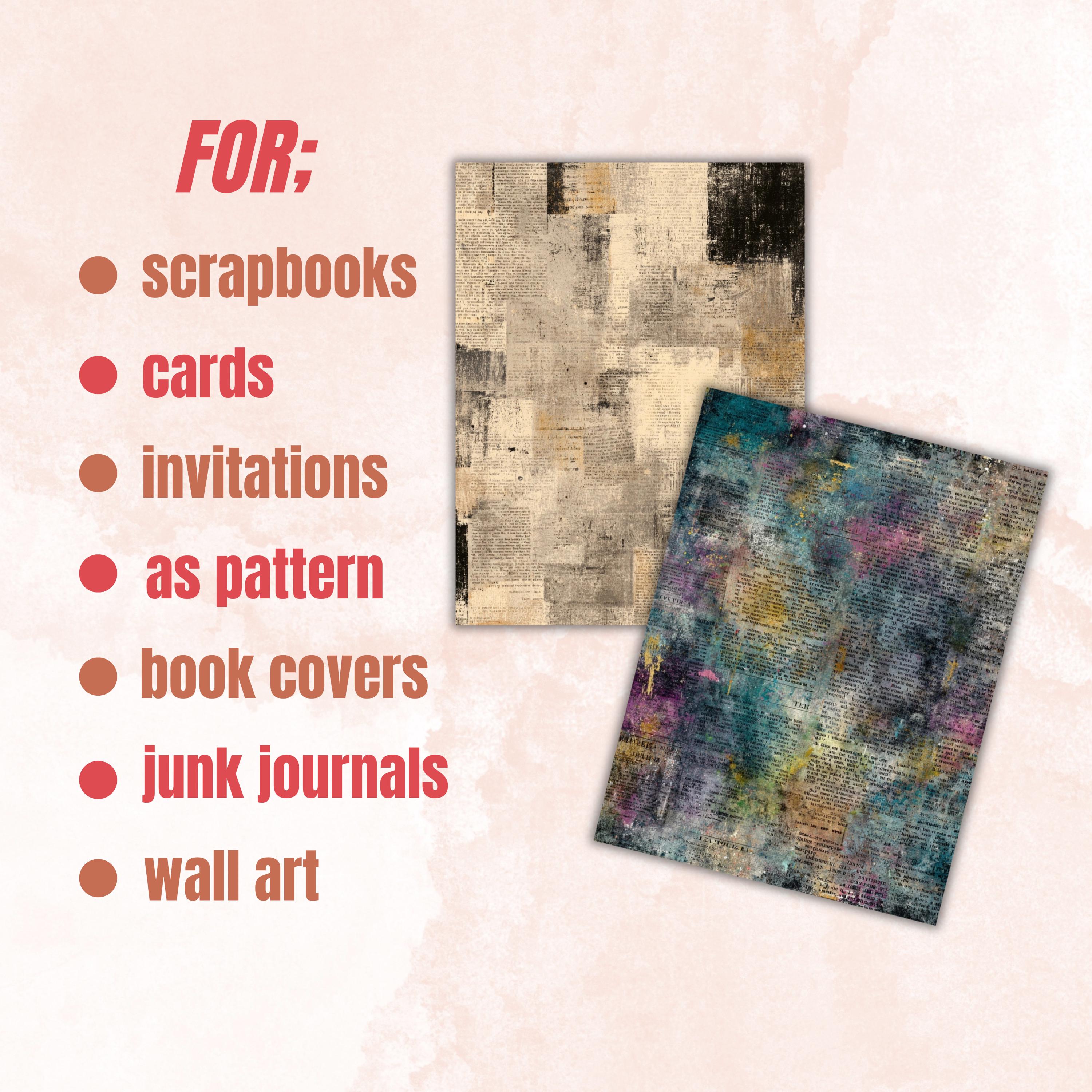 Abstract Grunge Newspaper Pages, Vintage Newsprint Backgrounds, Junk Journal Ephemera Paper, Collage Texture Pages, Letter Size Printable