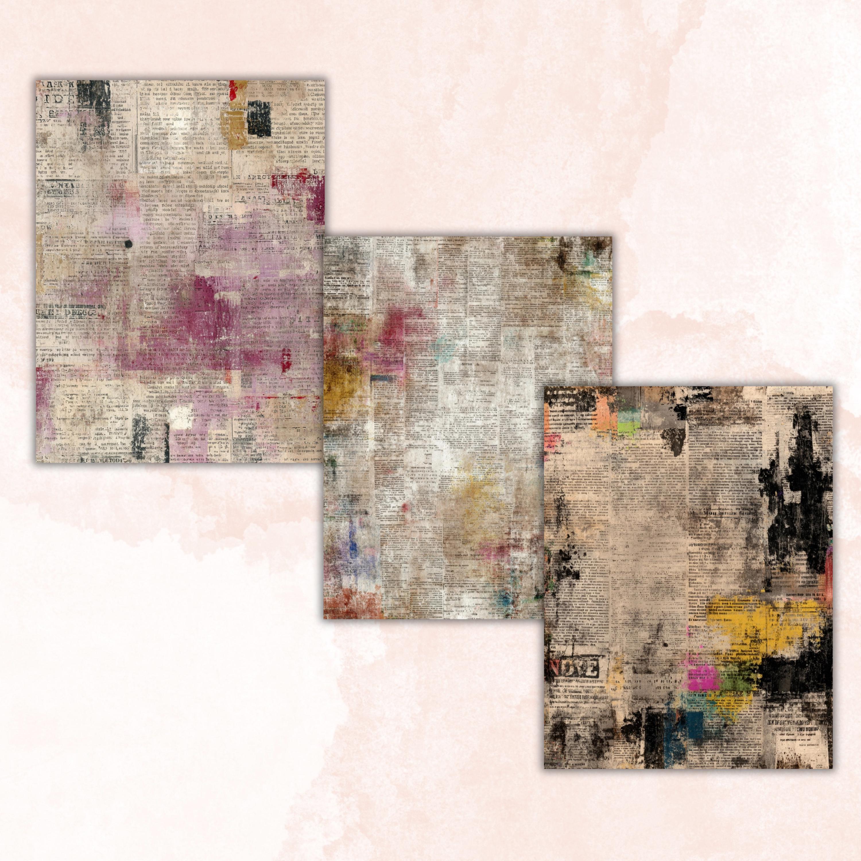 Abstract Grunge Newspaper Pages, Vintage Newsprint Backgrounds, Junk Journal Ephemera Paper, Collage Texture Pages, Letter Size Printable