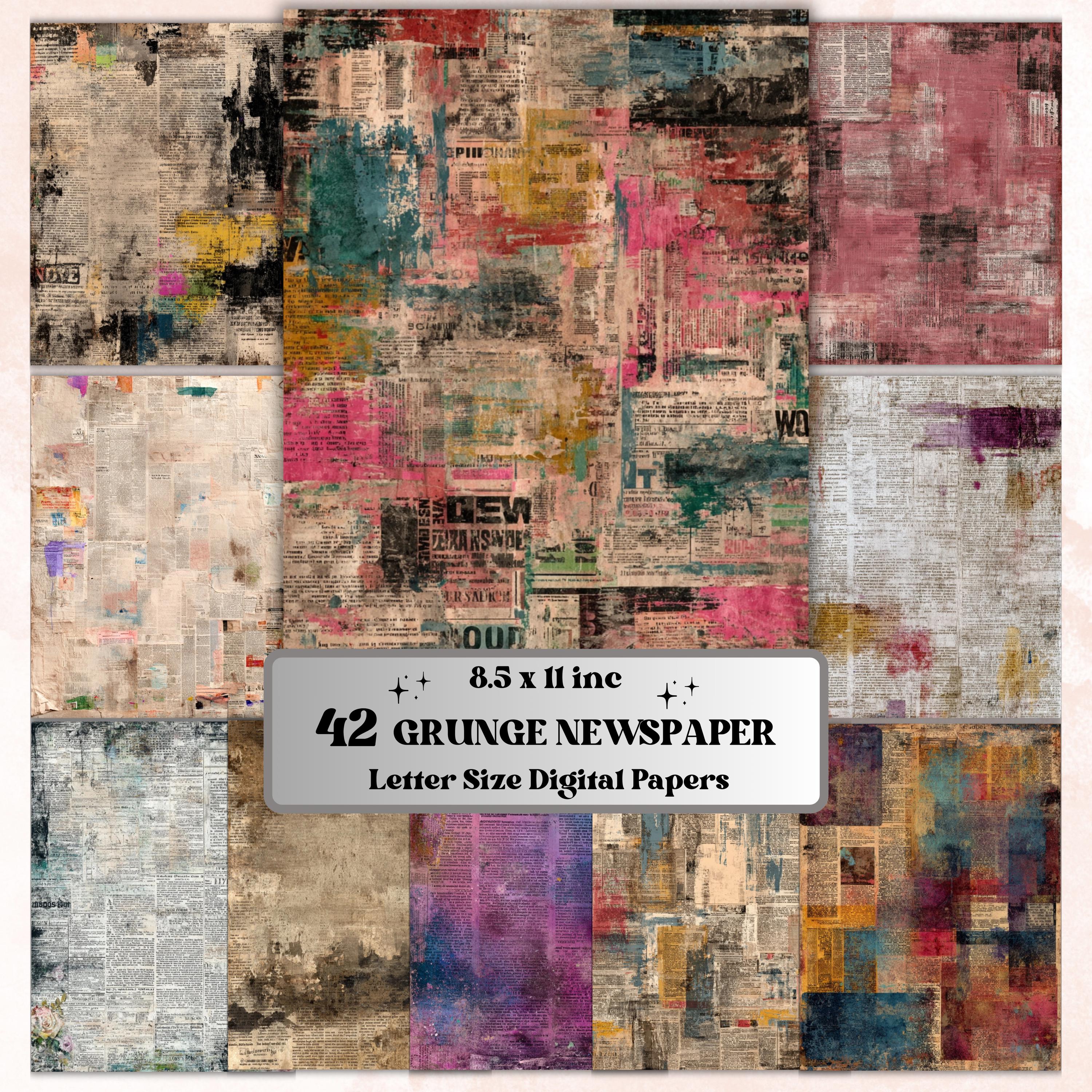 Abstract Grunge Newspaper Pages, Vintage Newsprint Backgrounds, Junk Journal Ephemera Paper, Collage Texture Pages, Letter Size Printable
