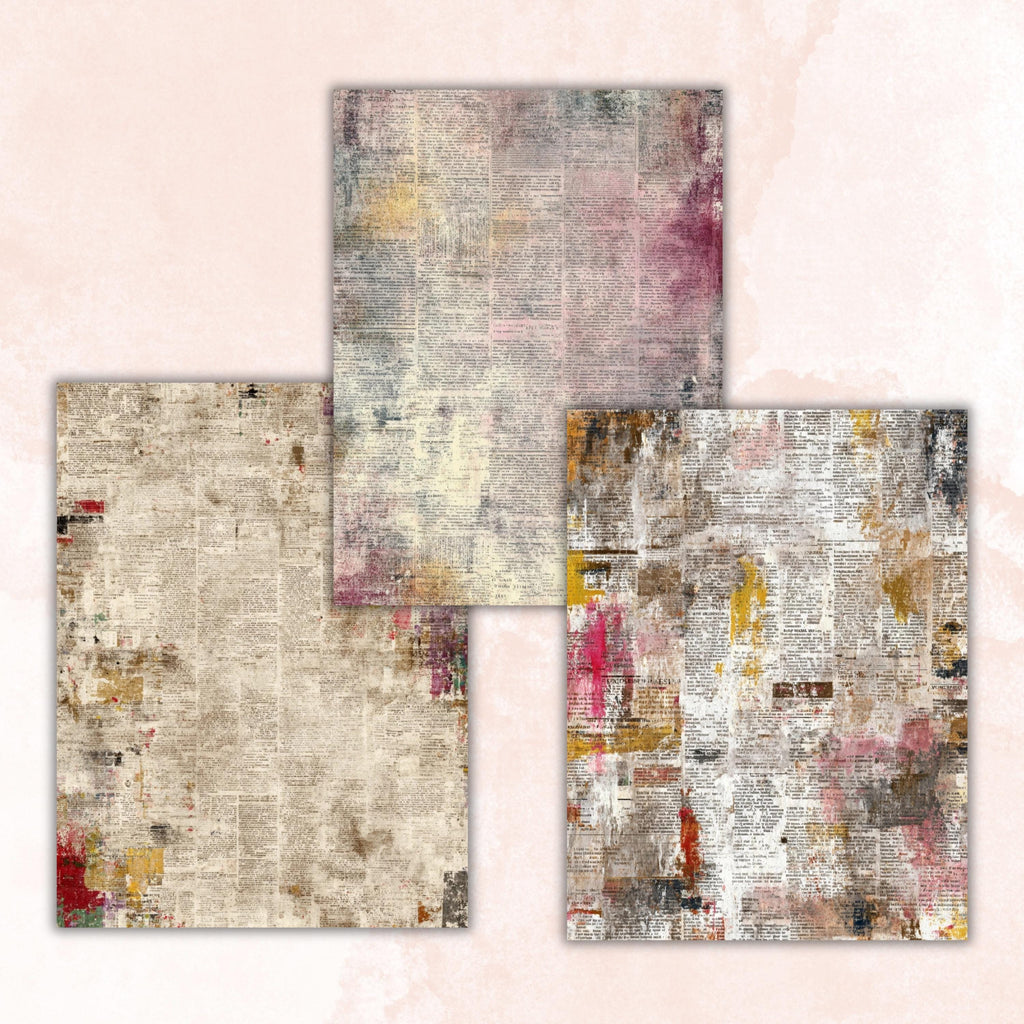 Abstract Grunge Newspaper Pages, Vintage Newsprint Backgrounds, Junk Journal Ephemera Paper, Collage Texture Pages, Letter Size Printable