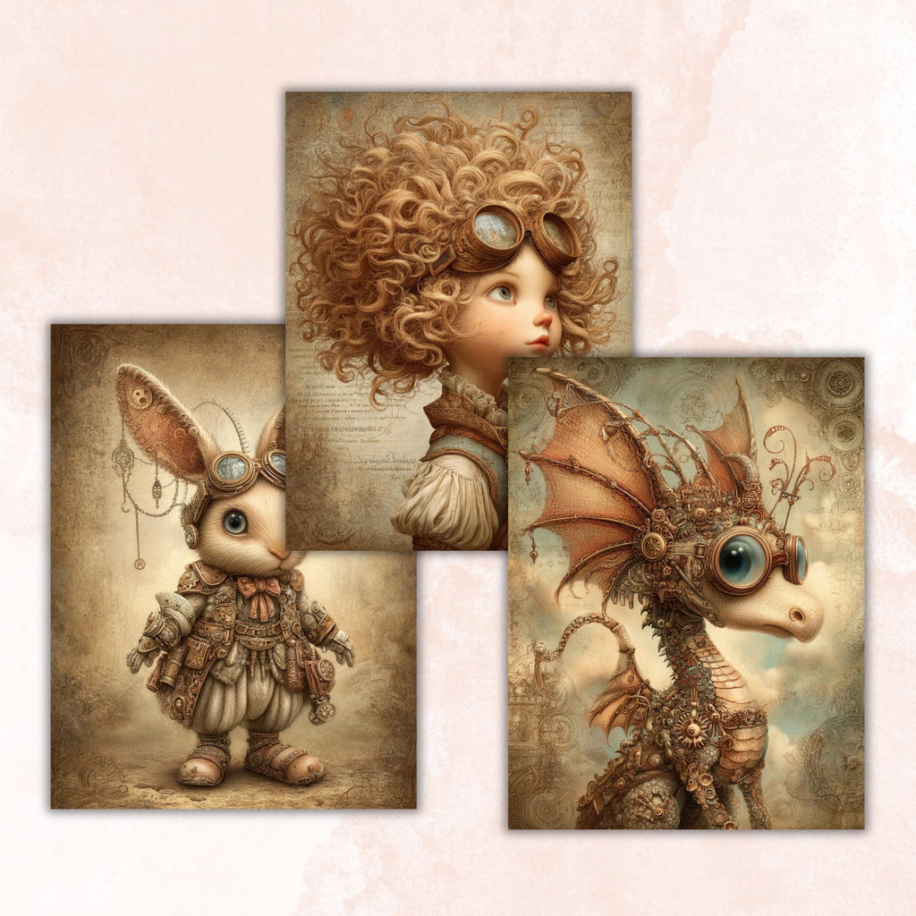 Whimsy Steampunk Pages, Vintage Industrial Collage Backgrounds (Digital Download)