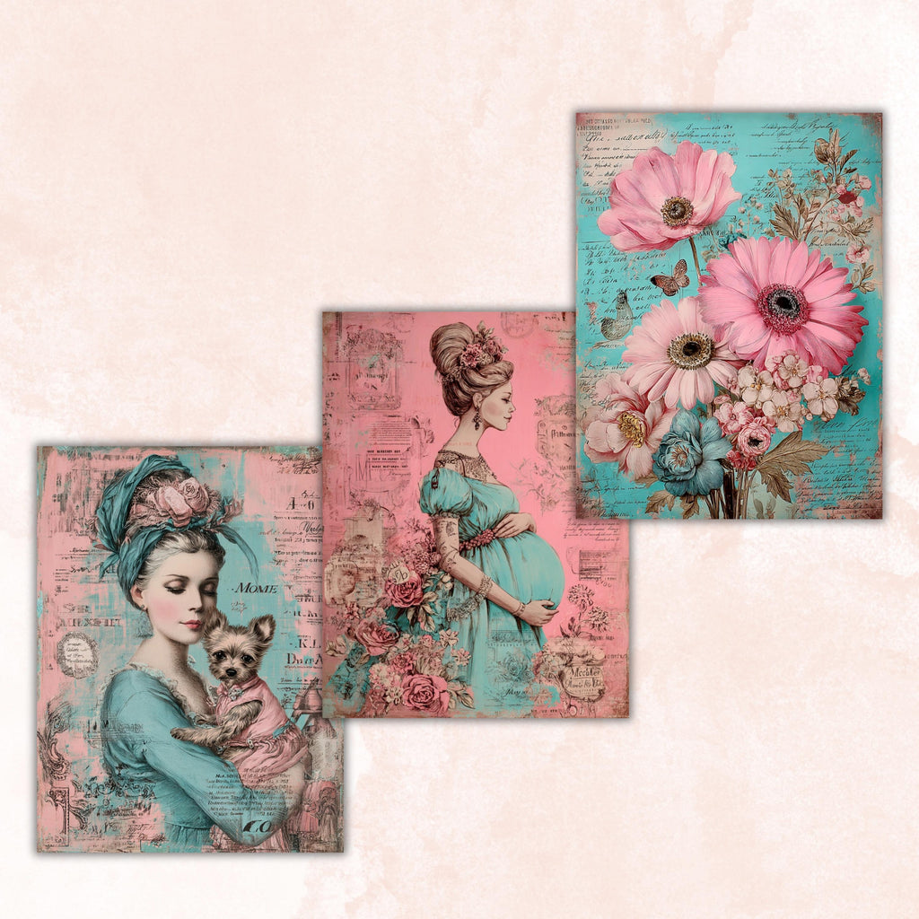 Vintage Floral Mother's Day Ephemera Pages, Junk Journal Collage Sheets (Digital Download)