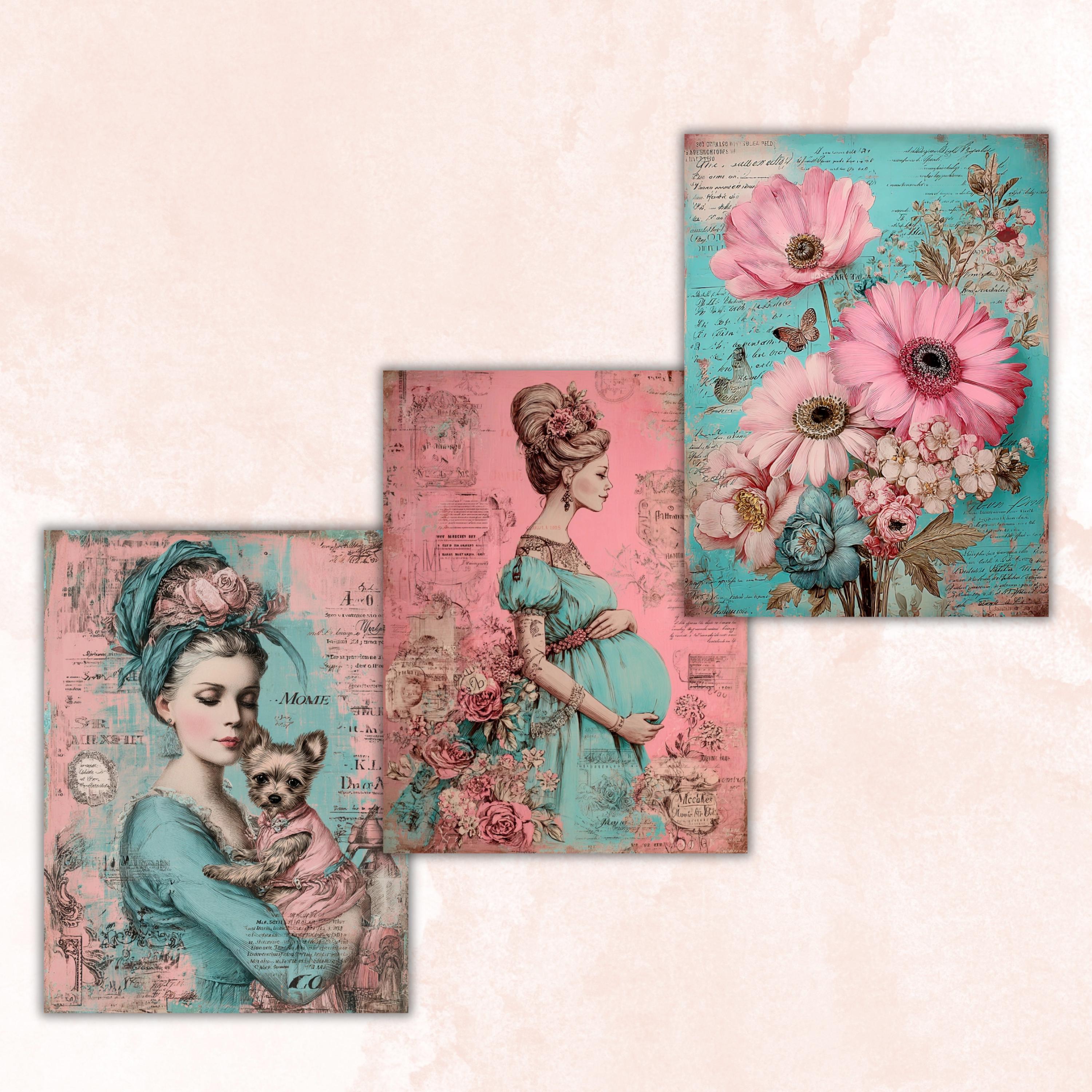 Vintage Floral Mother's Day Ephemera Pages, Junk Journal Collage Sheets (Digital Download)