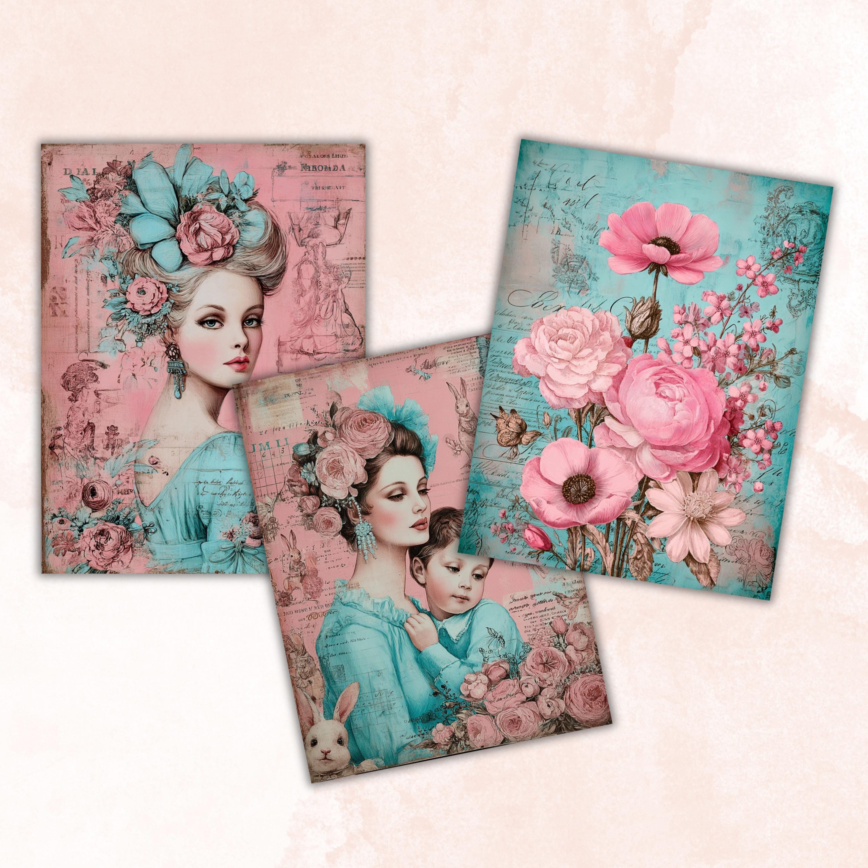 Vintage Floral Mother's Day Ephemera Pages, Junk Journal Collage Sheets (Digital Download)