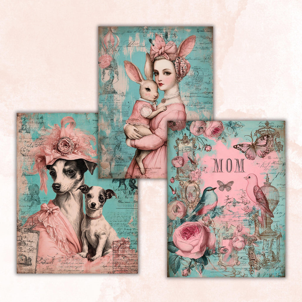 Vintage Floral Mother's Day Ephemera Pages, Junk Journal Collage Sheets (Digital Download)