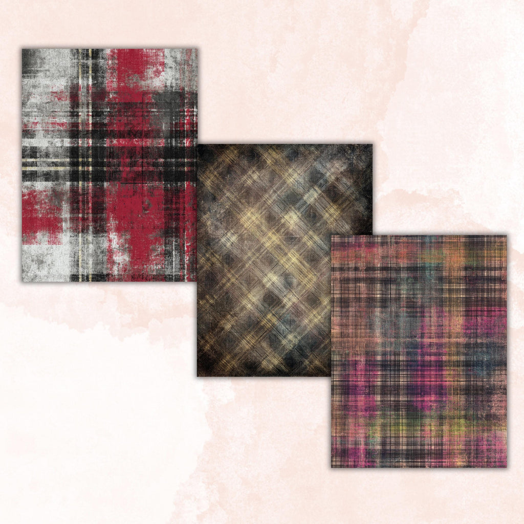 Grunge Plaid Pages, Tartan Backgrounds, Gingham Pattern Junk Journal Paper, Vintage Fabric Texture Printable, Letter Size