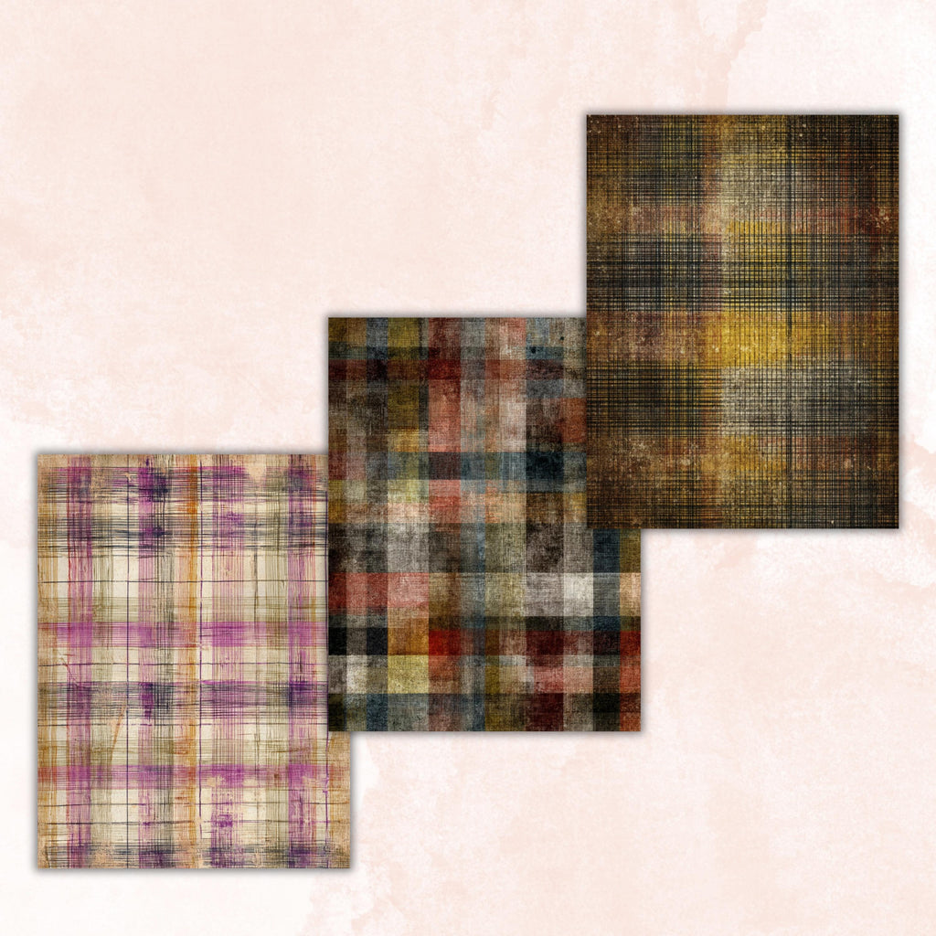 Grunge Plaid Pages, Tartan Backgrounds, Gingham Pattern Junk Journal Paper, Vintage Fabric Texture Printable, Letter Size