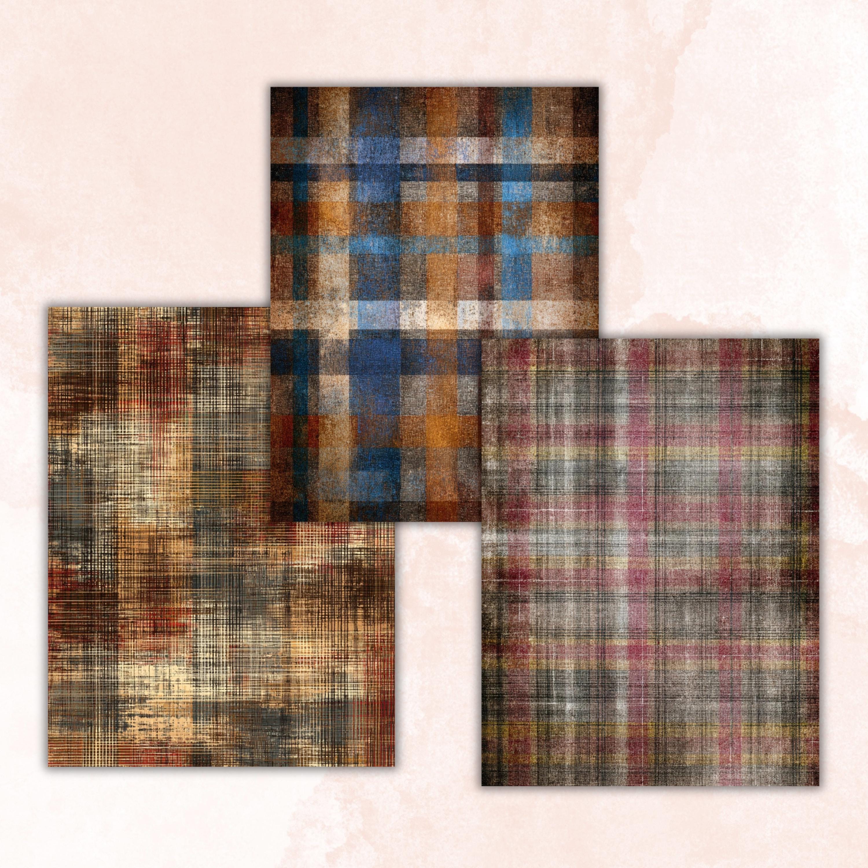 Grunge Plaid Pages, Tartan Backgrounds, Gingham Pattern Junk Journal Paper, Vintage Fabric Texture Printable, Letter Size