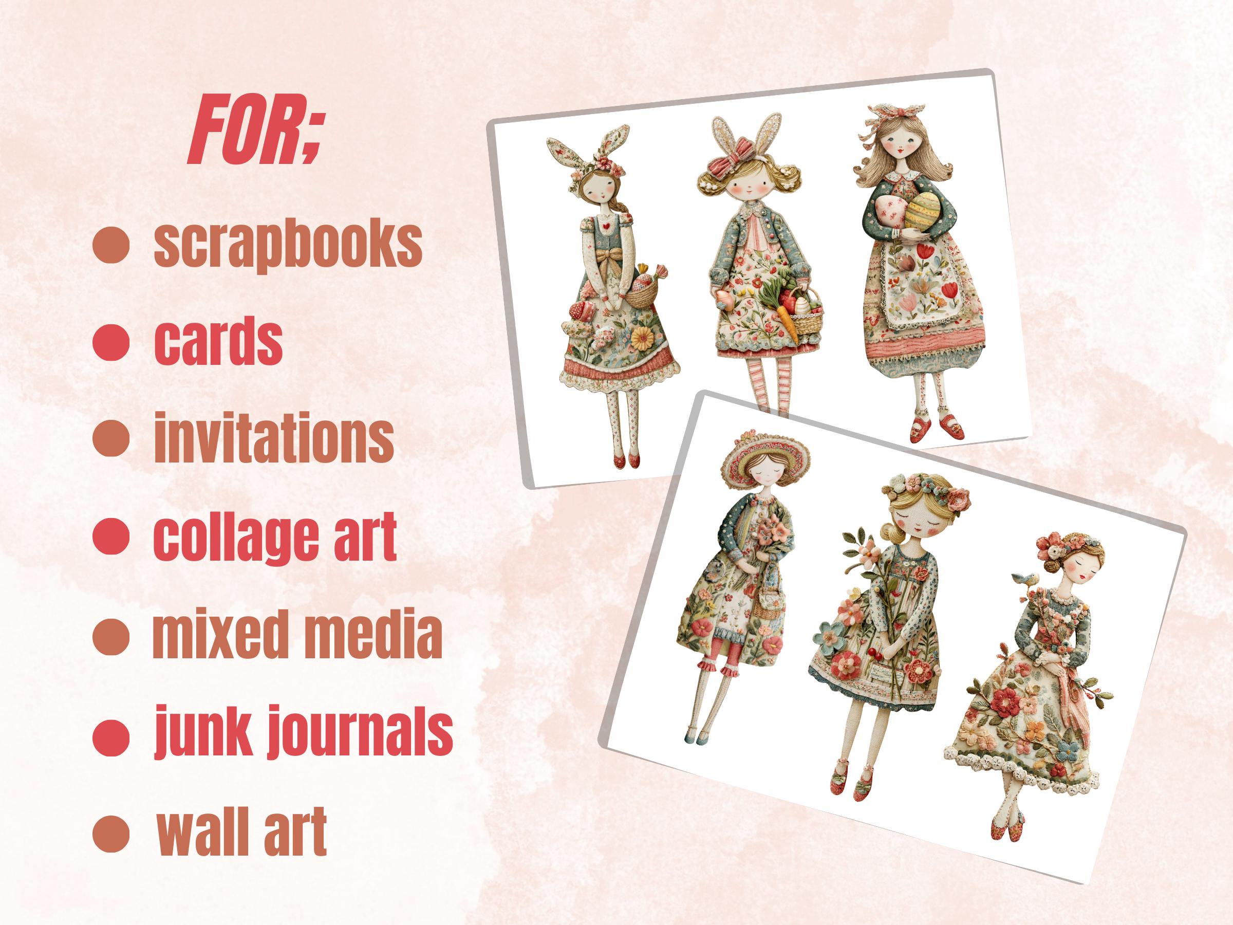 Whimsical Embroidery Spring Girl Fussy Cut Bundle, 42 Floral Girl Cutouts, Cottagecore Ephemera Junk Journal Sheets