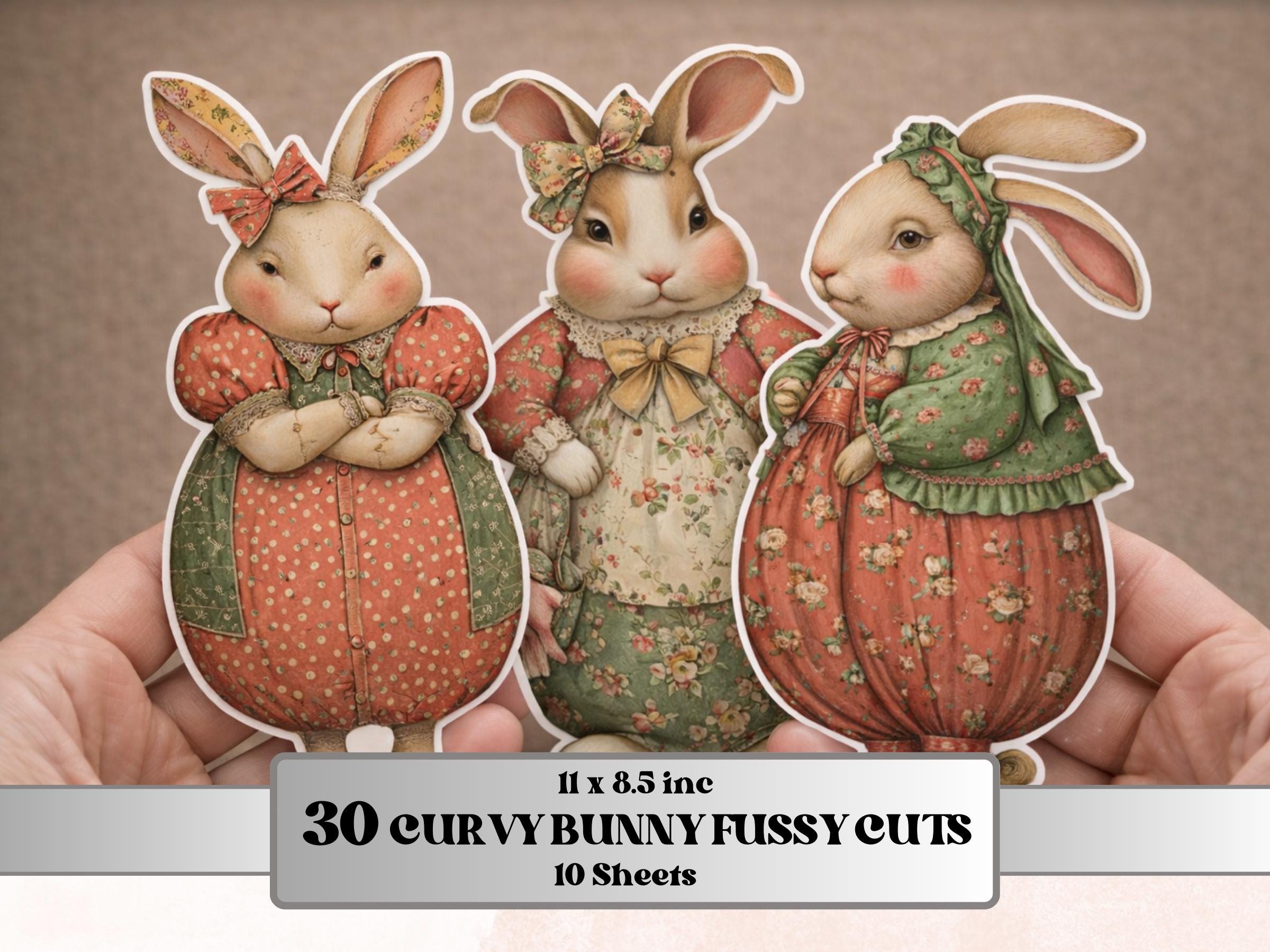 Quirky Curvy Bunny Fussy Cut Bundle, 30 Funny Rabbit Cutouts, Whimsical Easter Ephemera Junk Journal