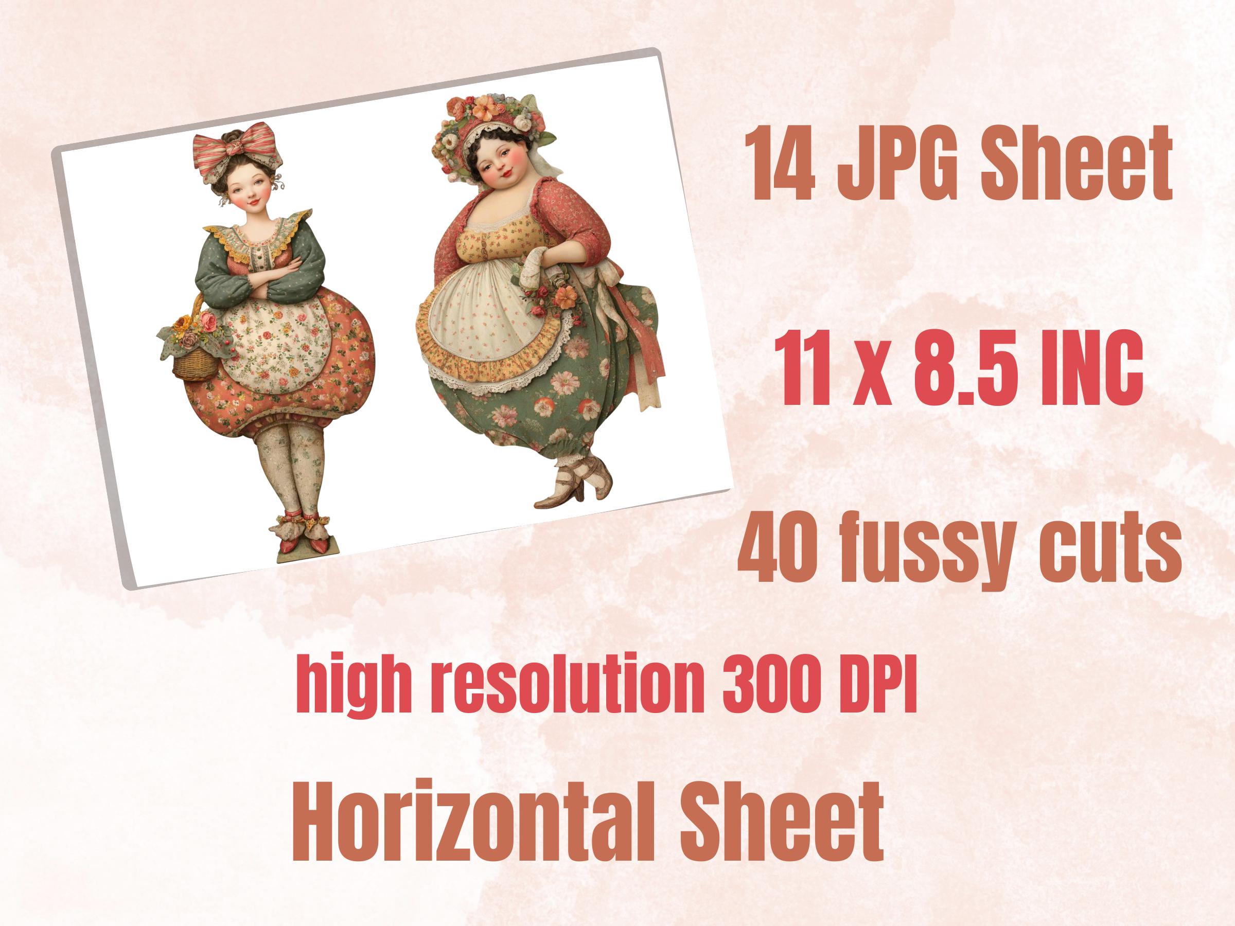 Whimsical Curvy Woman Fussy Cut Bundle, 40 Printable Paper Doll Cutouts, Quirky Junk Journal, Scrapbook Ephemera