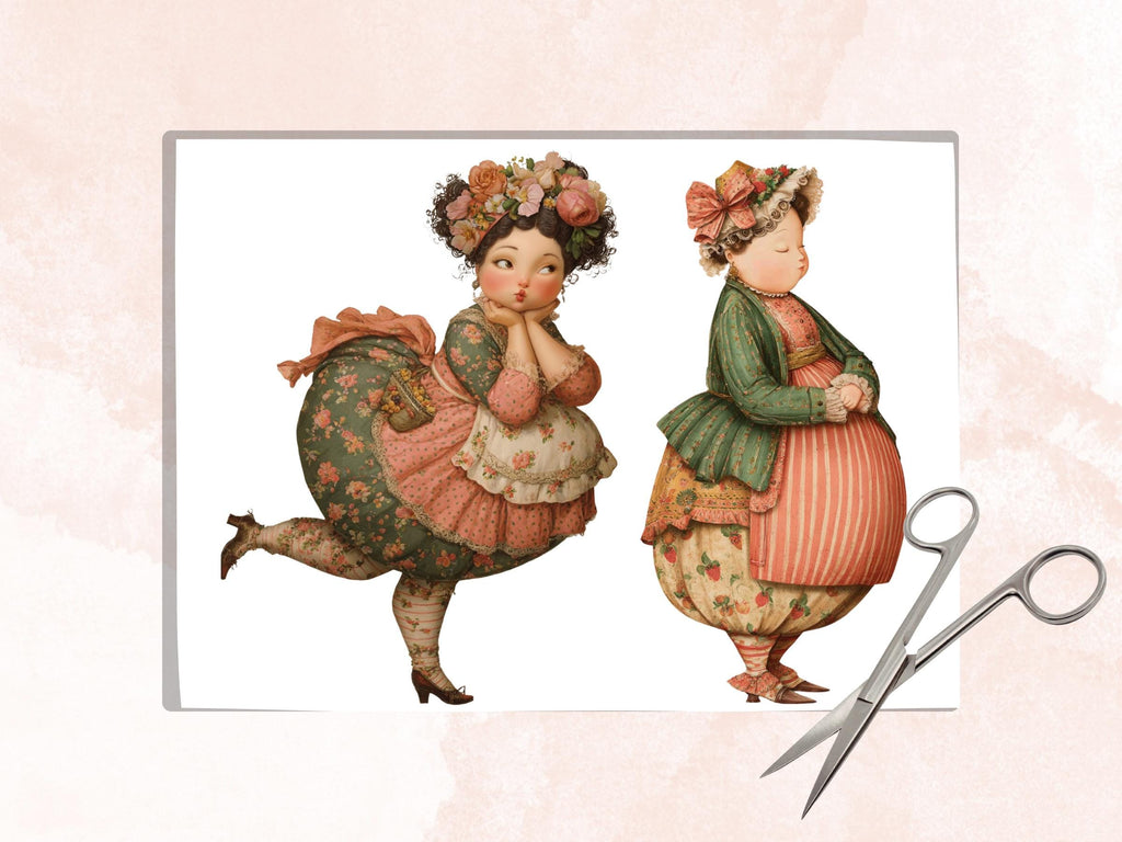 Whimsical Curvy Woman Fussy Cut Bundle, 40 Printable Paper Doll Cutouts, Quirky Junk Journal, Scrapbook Ephemera