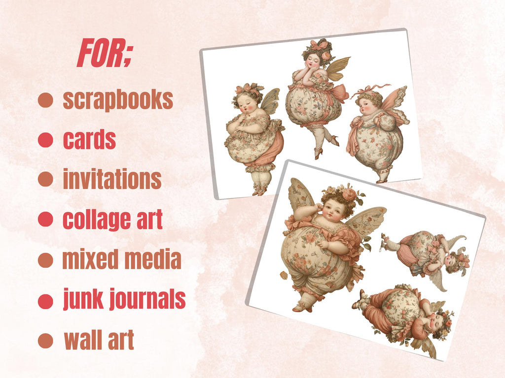 Whimsical Curvy Fairy Fussy Cut Bundle, 49 Printable Paper Doll Fairy Cutouts, Quirky Junk Journal, Scrapbook Ephemera