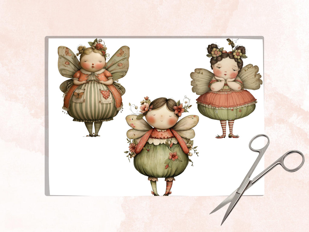 Whimsical Curvy Fairy Fussy Cut Bundle, 49 Printable Paper Doll Fairy Cutouts, Quirky Junk Journal, Scrapbook Ephemera