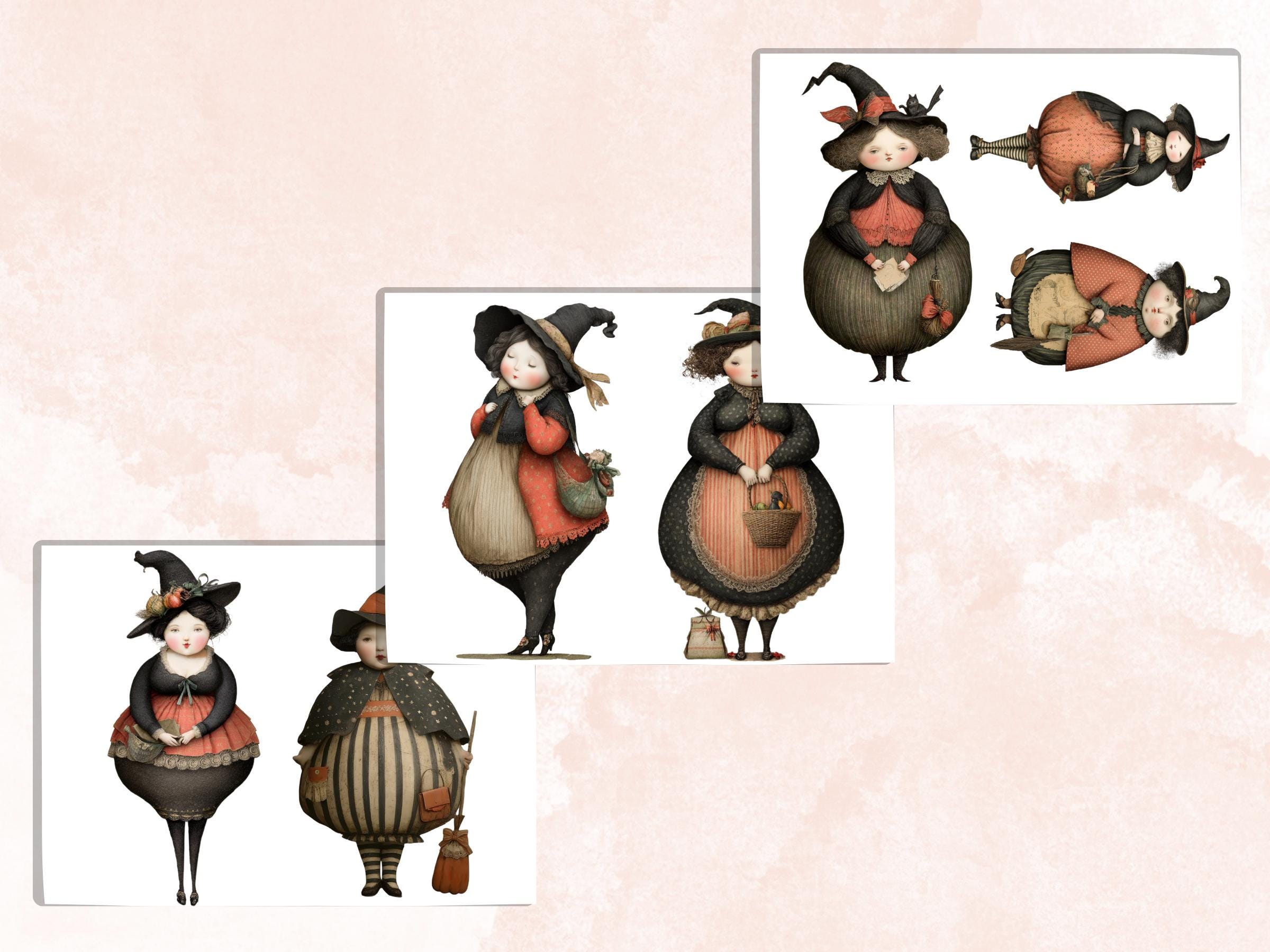 Curvy Witch Fussy Cuts, 40 Printable Paper Doll Witch Cutouts, Halloween Ephemera for Junk Journal, Whimsical Scrapbooking