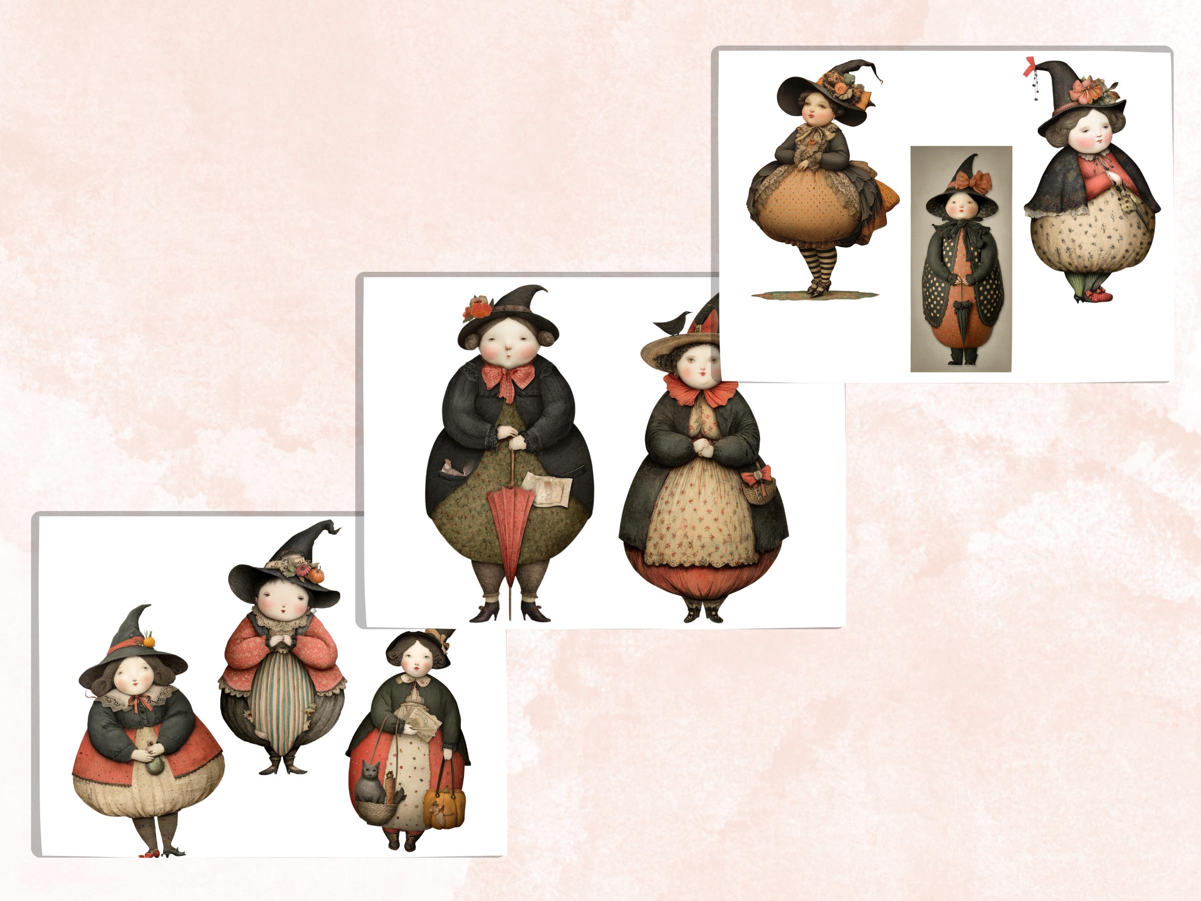 Curvy Witch Fussy Cuts, 40 Printable Paper Doll Witch Cutouts, Halloween Ephemera for Junk Journal, Whimsical Scrapbooking