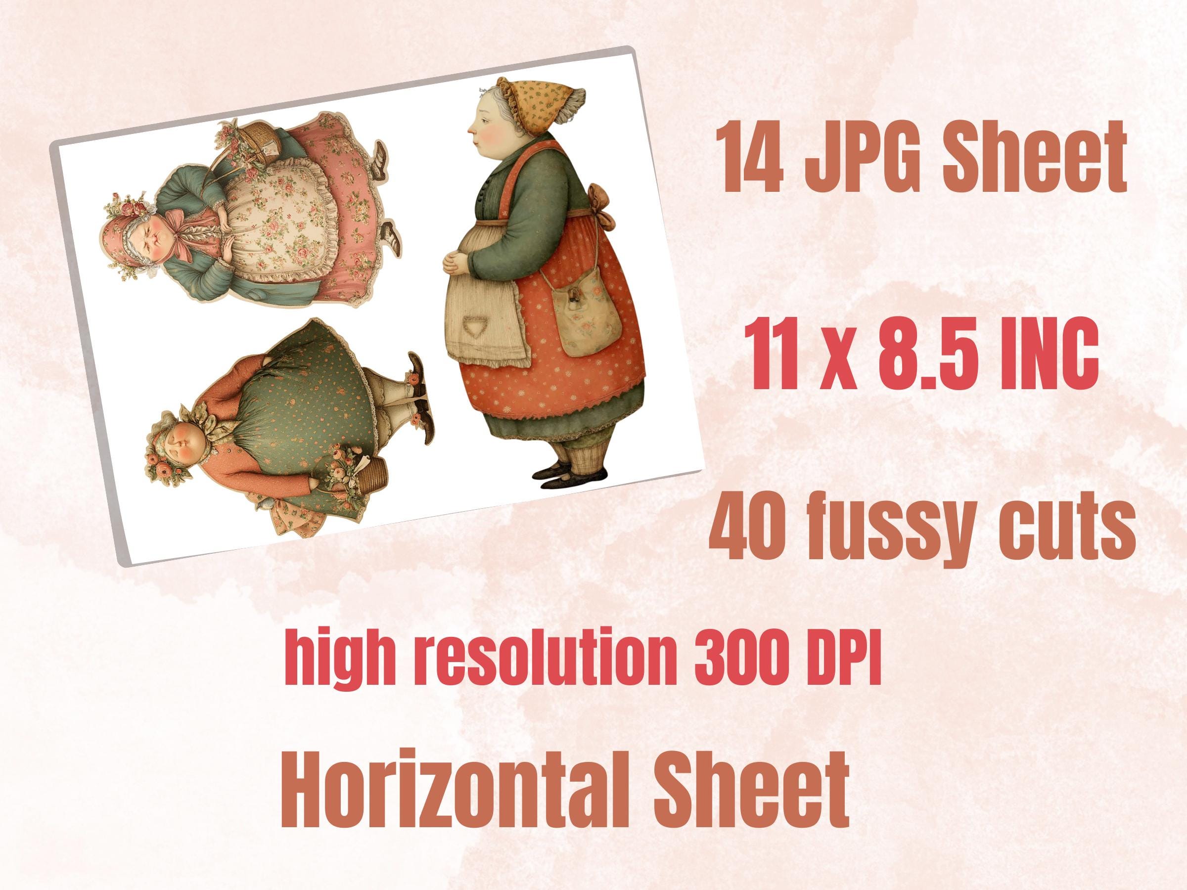 Whimsical Curvy Grandma Fussy Cuts, 40 Printable Paper Doll Grandma Cutouts, Quirky Ephemera Junk Journal Scrapbook