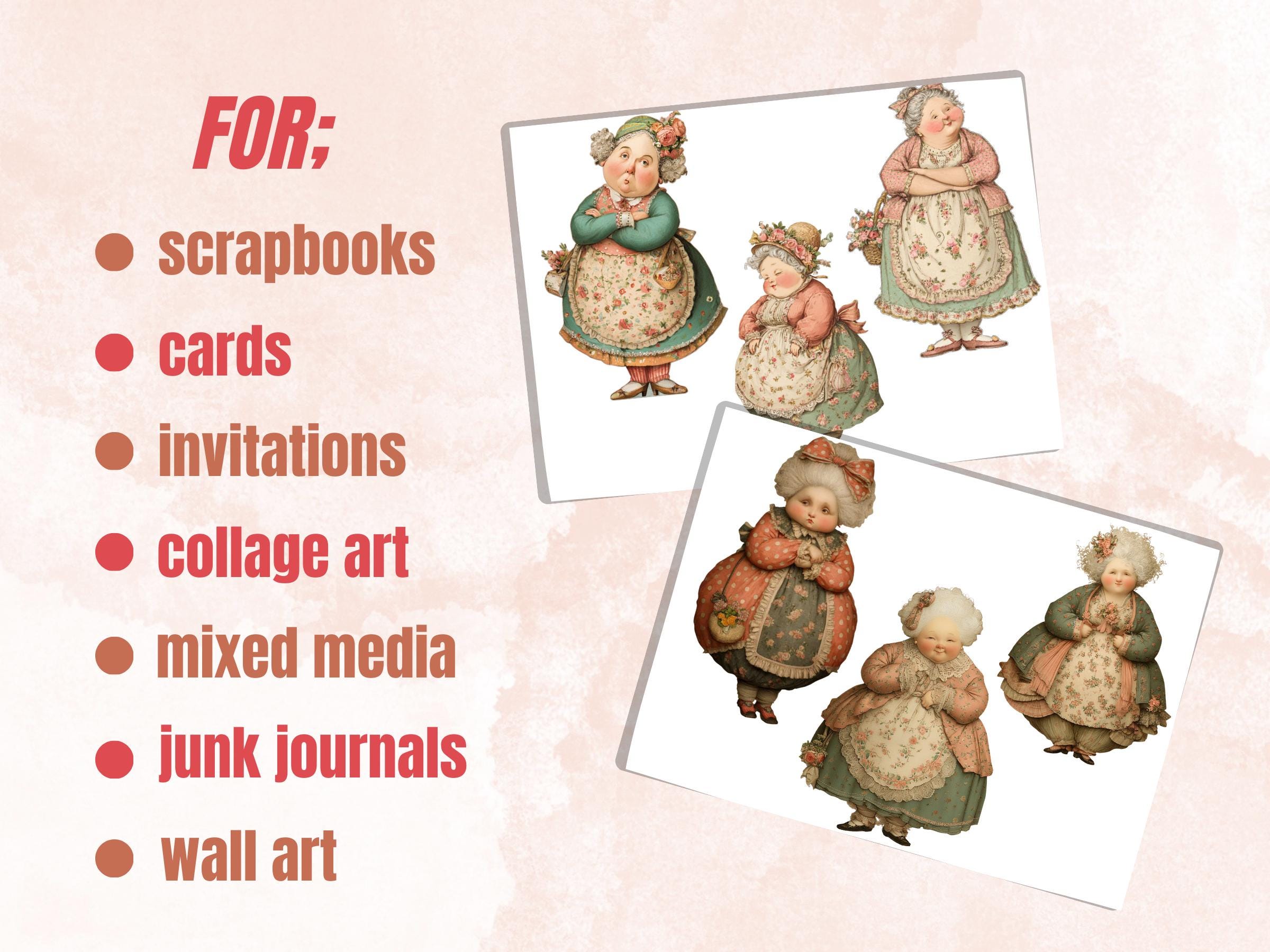 Whimsical Curvy Grandma Fussy Cuts, 40 Printable Paper Doll Grandma Cutouts, Quirky Ephemera Junk Journal Scrapbook