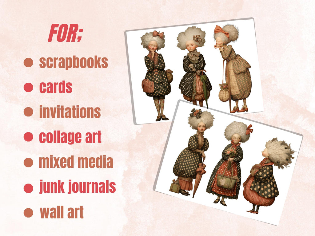 Quirky Grandma Fussy Cut Bundle, 40 Whimsical Grandma Cutouts, Cozy Vintage Ephemera Junk Journal Scrapbook