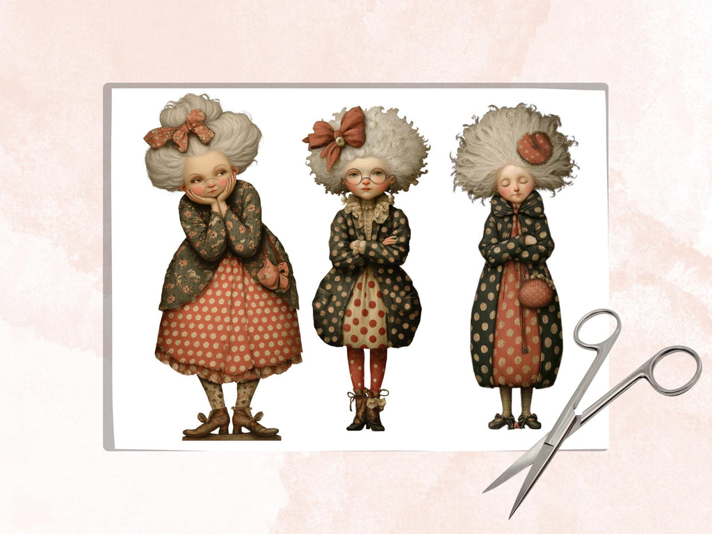 Quirky Grandma Fussy Cut Bundle, 40 Whimsical Grandma Cutouts, Cozy Vintage Ephemera Junk Journal Scrapbook