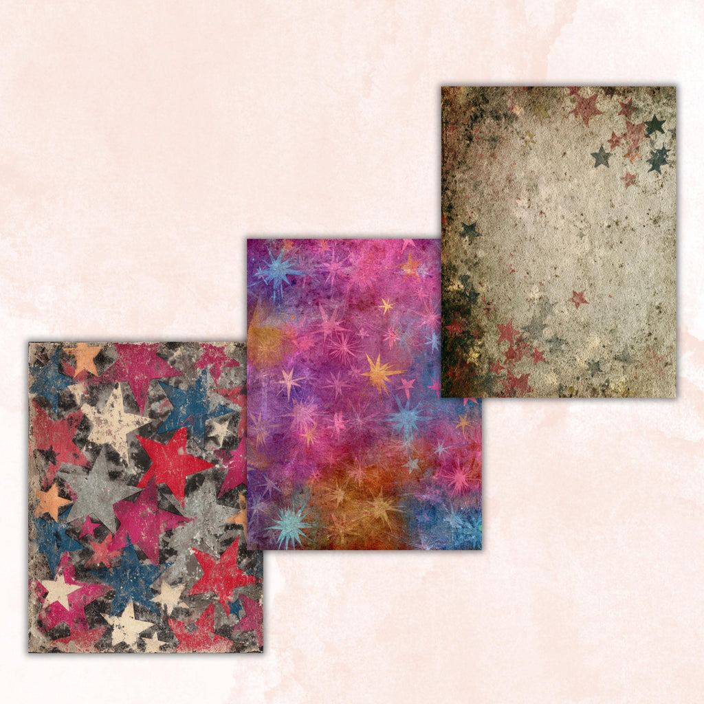 Grunge Star Pages, Celestial Backgrounds, Starry Sky Junk Journal Paper, Cosmic Aesthetic Printable, Letter Size