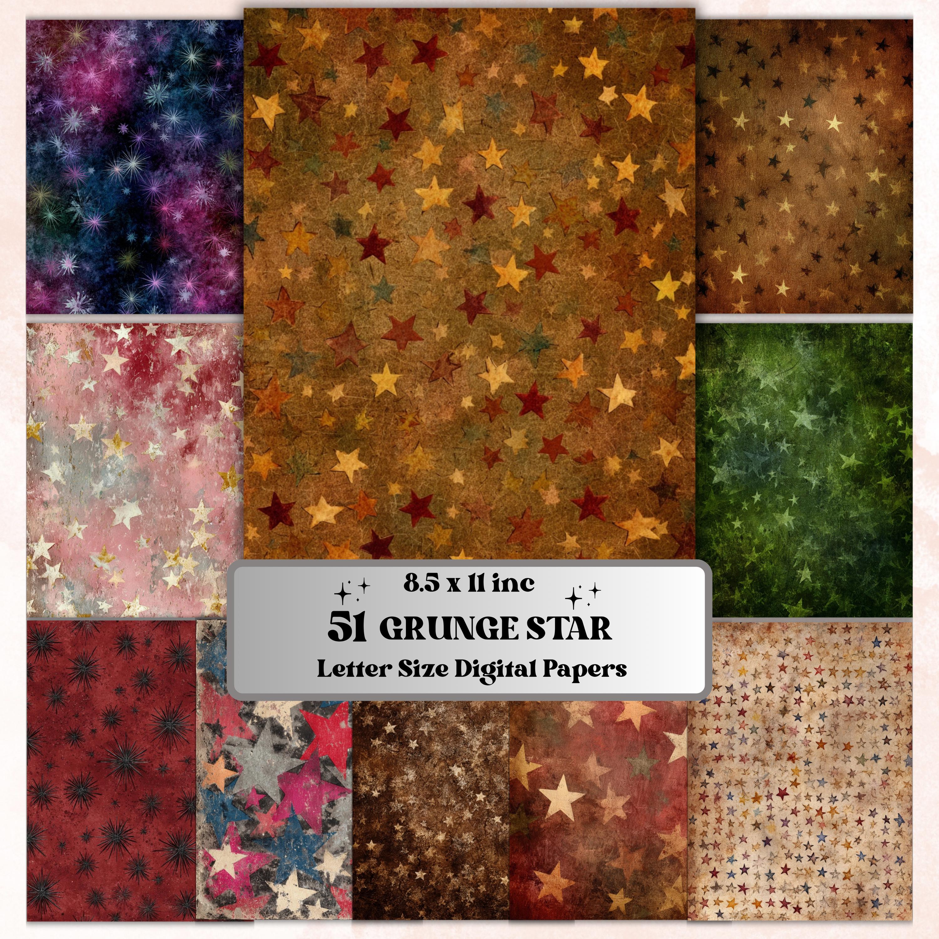 Grunge Star Pages, Celestial Backgrounds, Starry Sky Junk Journal Paper, Cosmic Aesthetic Printable, Letter Size