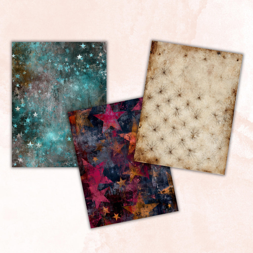 Grunge Star Pages, Celestial Backgrounds, Starry Sky Junk Journal Paper, Cosmic Aesthetic Printable, Letter Size