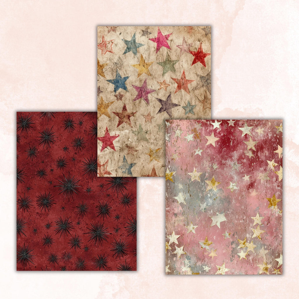 Grunge Star Pages, Celestial Backgrounds, Starry Sky Junk Journal Paper, Cosmic Aesthetic Printable, Letter Size