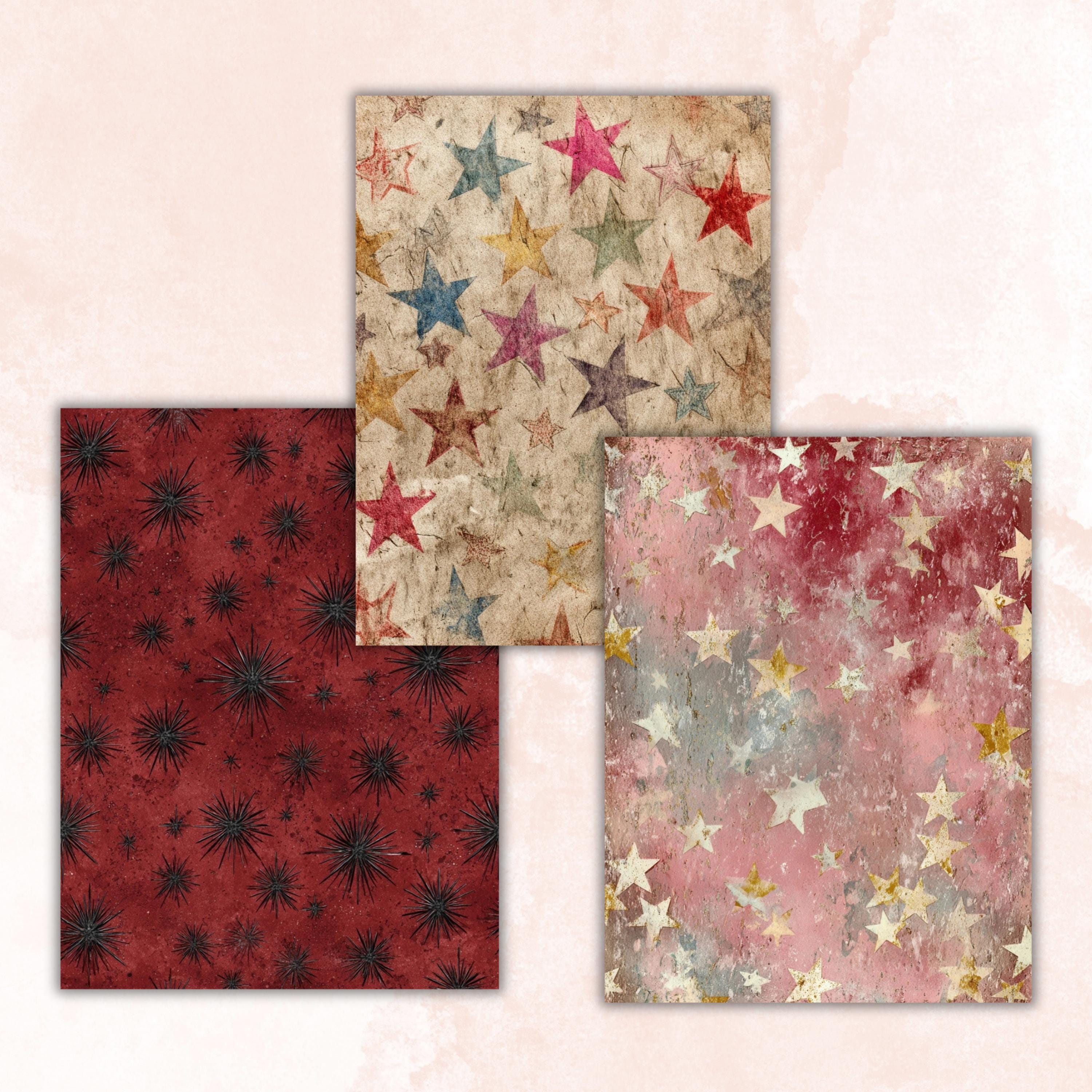 Grunge Star Pages, Celestial Backgrounds, Starry Sky Junk Journal Paper, Cosmic Aesthetic Printable, Letter Size