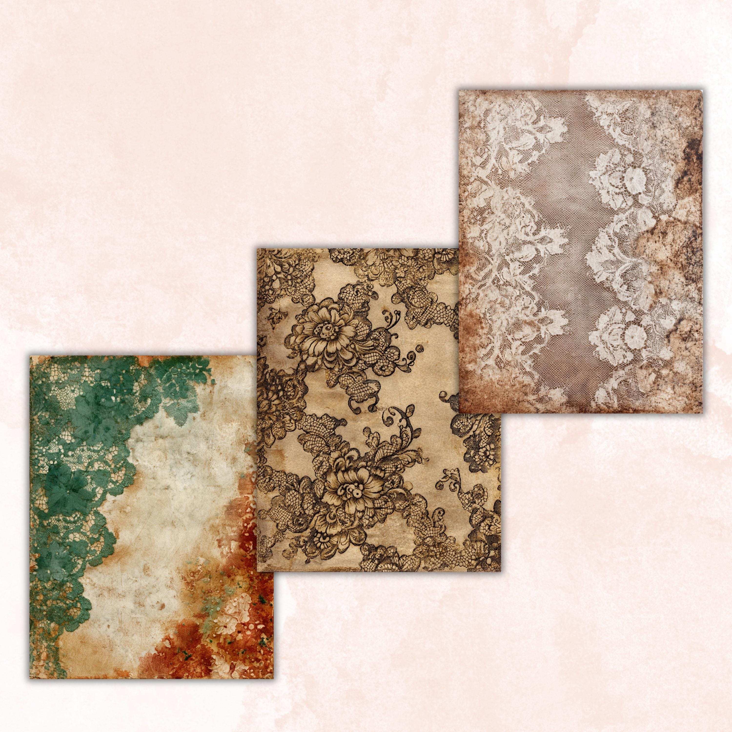 Grunge Lace Pages, Vintage Lace Backgrounds, Shabby Chic Junk Journal Paper, Elegant Collage Printable, Letter Size