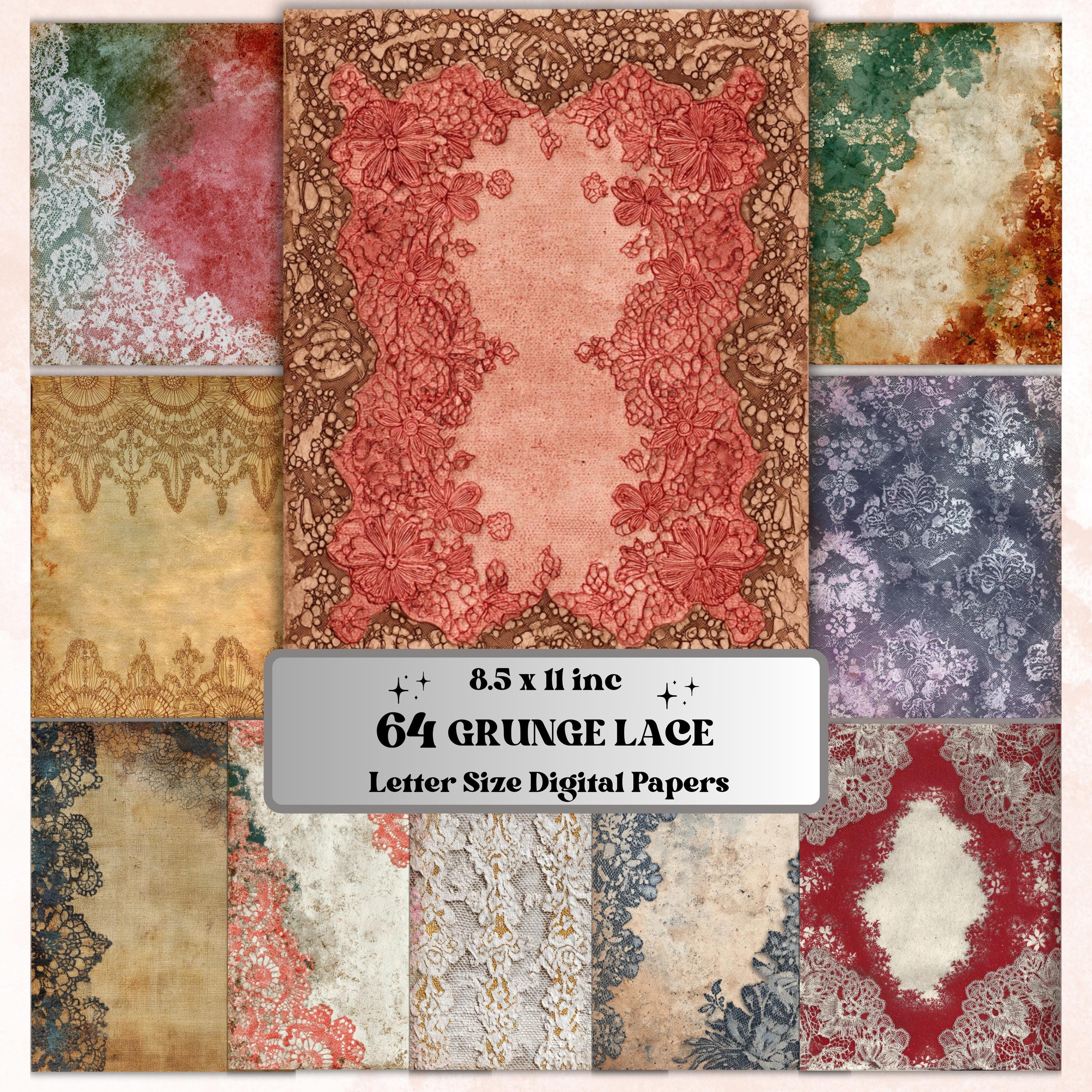 Grunge Lace Pages, Vintage Lace Backgrounds, Shabby Chic Junk Journal Paper, Elegant Collage Printable, Letter Size