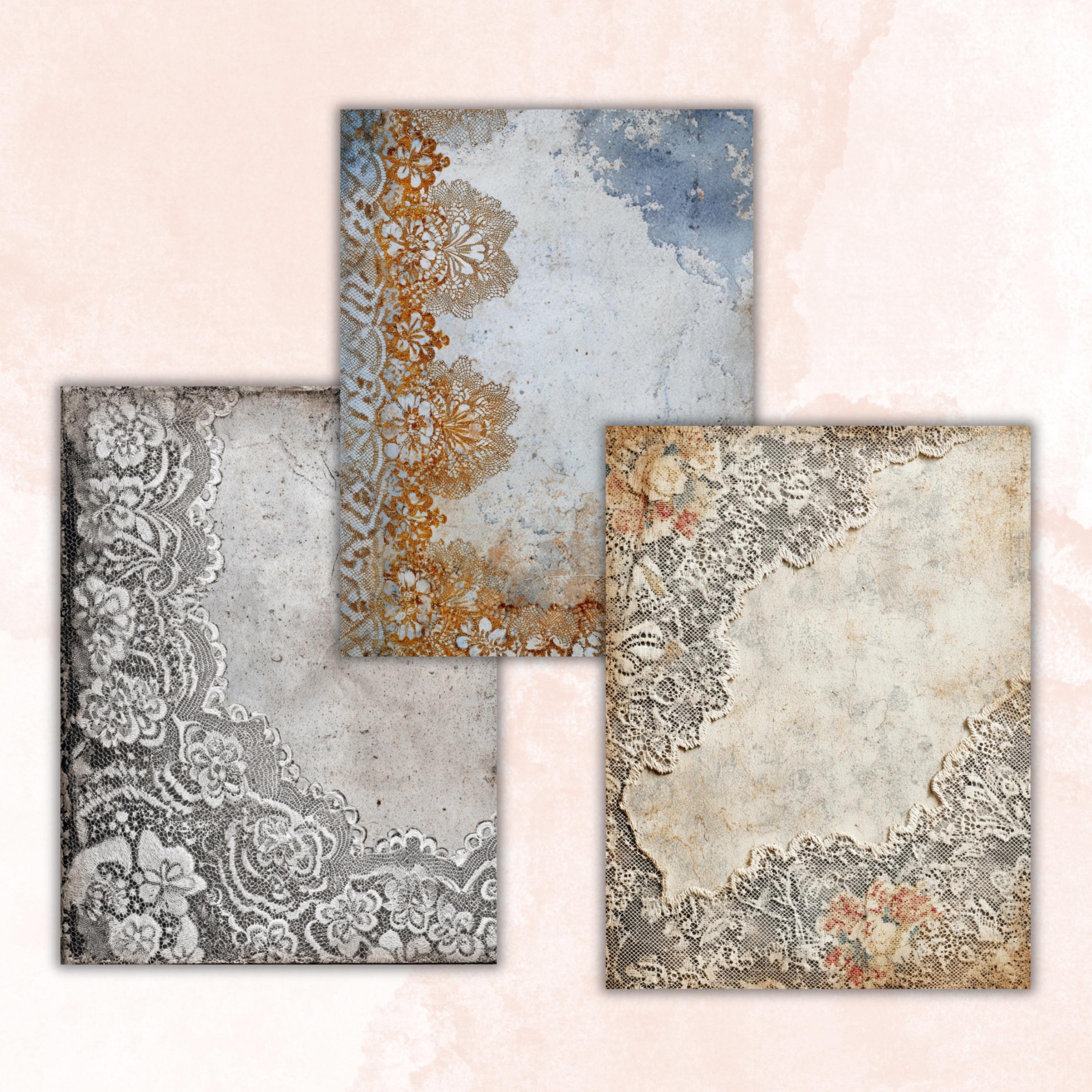 Grunge Lace Pages, Vintage Lace Backgrounds, Shabby Chic Junk Journal Paper, Elegant Collage Printable, Letter Size