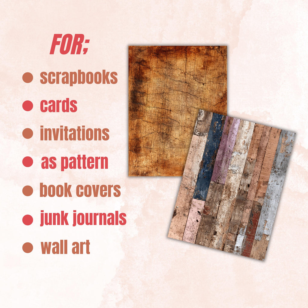 Grunge Wood Pages, Rustic Wood Texture Backgrounds, Farmhouse Junk Journal Paper, Vintage Wooden Printable, Letter Size