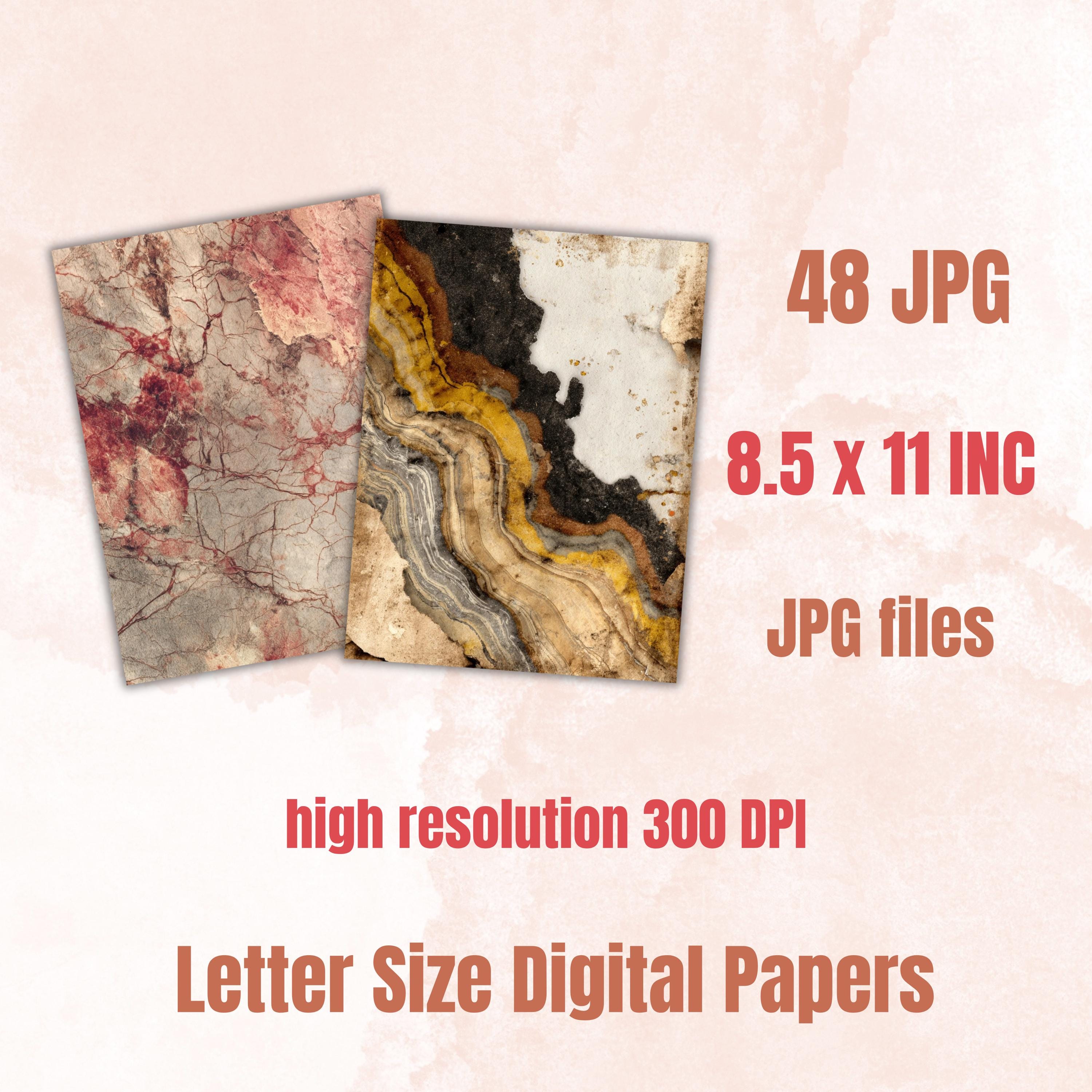 Grunge Marble Pages, Stone Texture Backgrounds, Luxury Aesthetic Junk Journal Paper, Elegant Collage Printable, Letter Size