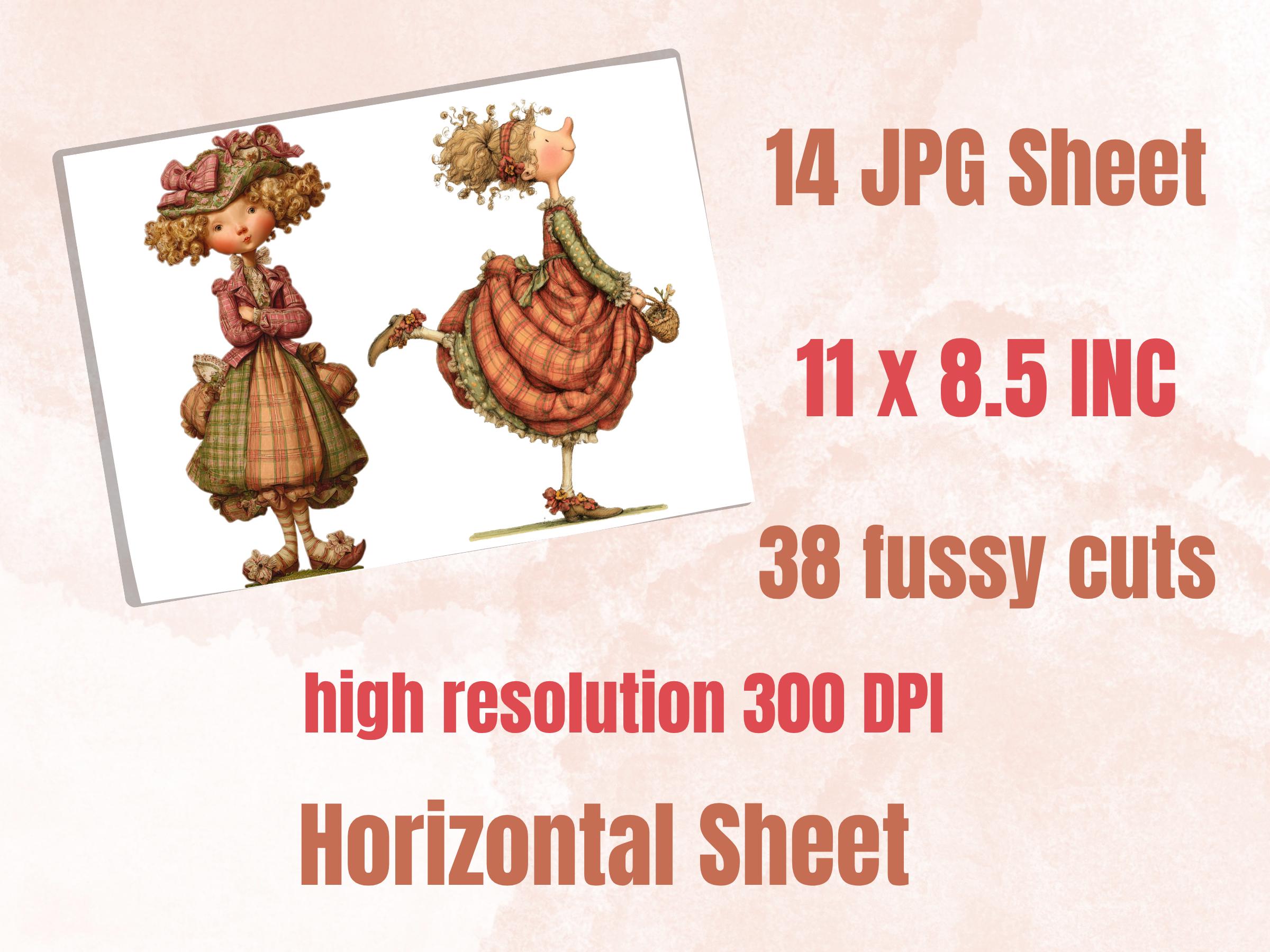 Whimsical Plaid Girls Fussy Cut, 38 Quirky Gingham Girl Cutouts, Cottagecore Ephemera Junk Journal Scrapbook, Paper Dolls