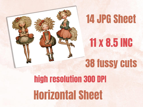 Alice Doll Fussy Cut Bundle, 38 Whimsical Wonderland Girl Cutouts, Fantasy Ephemera Junk Journal Scrapbook, Paper Dolls