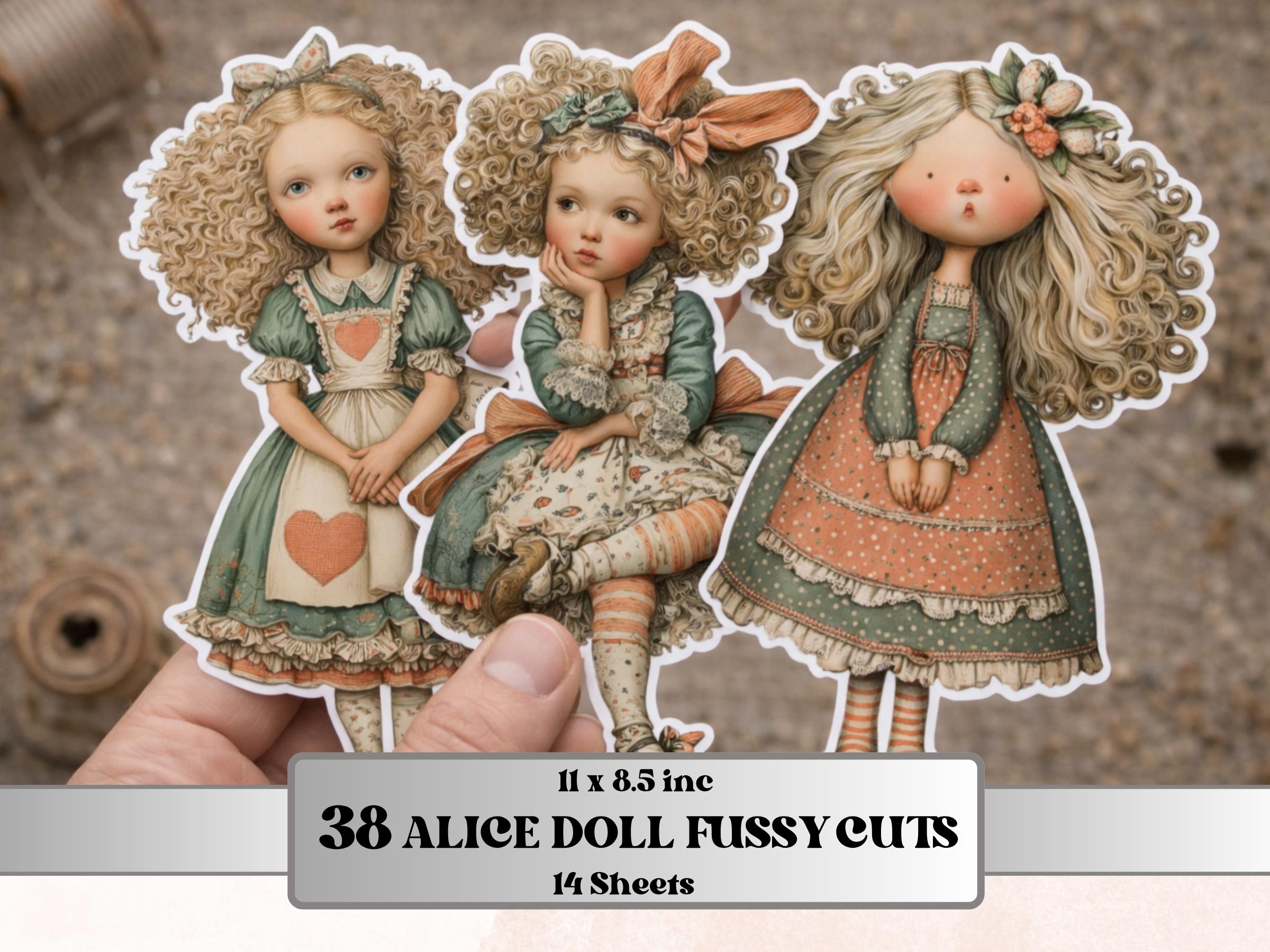Alice Doll Fussy Cut Bundle, 38 Whimsical Wonderland Girl Cutouts, Fantasy Ephemera Junk Journal Scrapbook, Paper Dolls