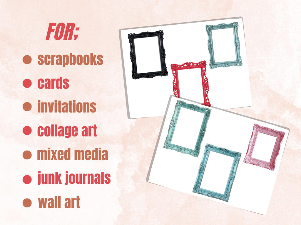 Antique Frames Fussy Cut, 50 Vintage Fancy Frame Cutouts, Photo Frames for Junk Journal, Scrapbooking Collage Sheet