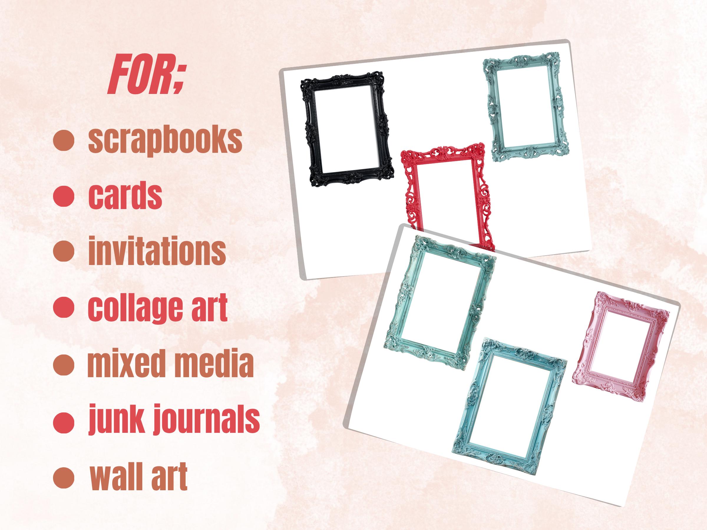 Antique Frames Fussy Cut, 50 Vintage Fancy Frame Cutouts, Photo Frames for Junk Journal, Scrapbooking Collage Sheet