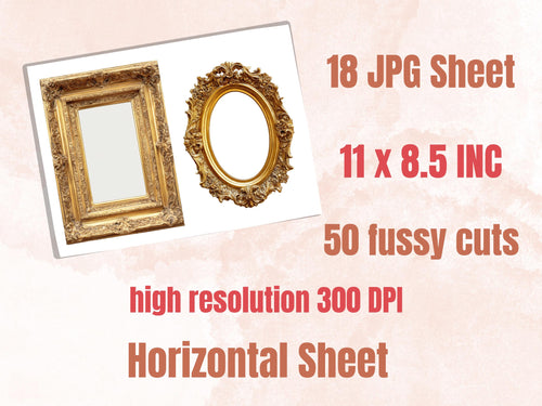 Antique Frames Fussy Cut, 50 Vintage Fancy Frame Cutouts, Photo Frames for Junk Journal, Scrapbooking Collage Sheet