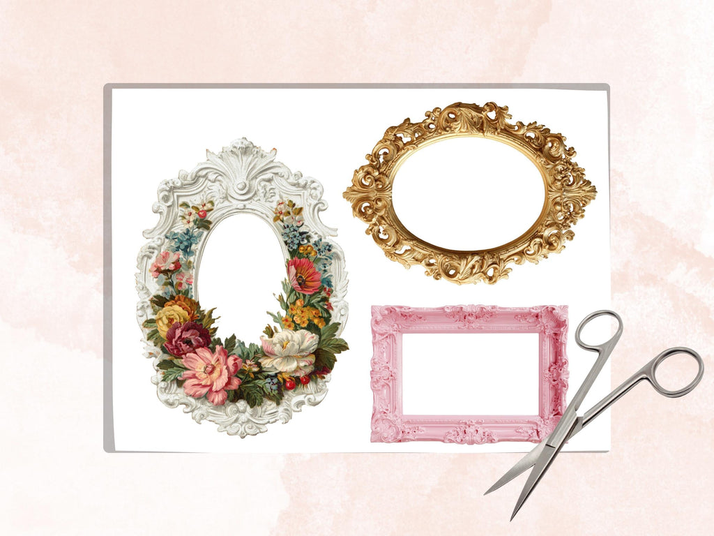 Antique Frames Fussy Cut, 50 Vintage Fancy Frame Cutouts, Photo Frames for Junk Journal, Scrapbooking Collage Sheet