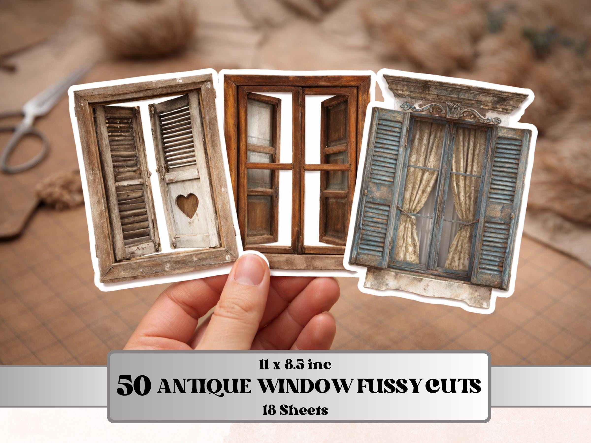 Antique Windows Fussy Cut, 50 Vintage Fancy Window Cutouts, Victorian Decor for Junk Journal, Gothic Scrapbooking Collage Sheet