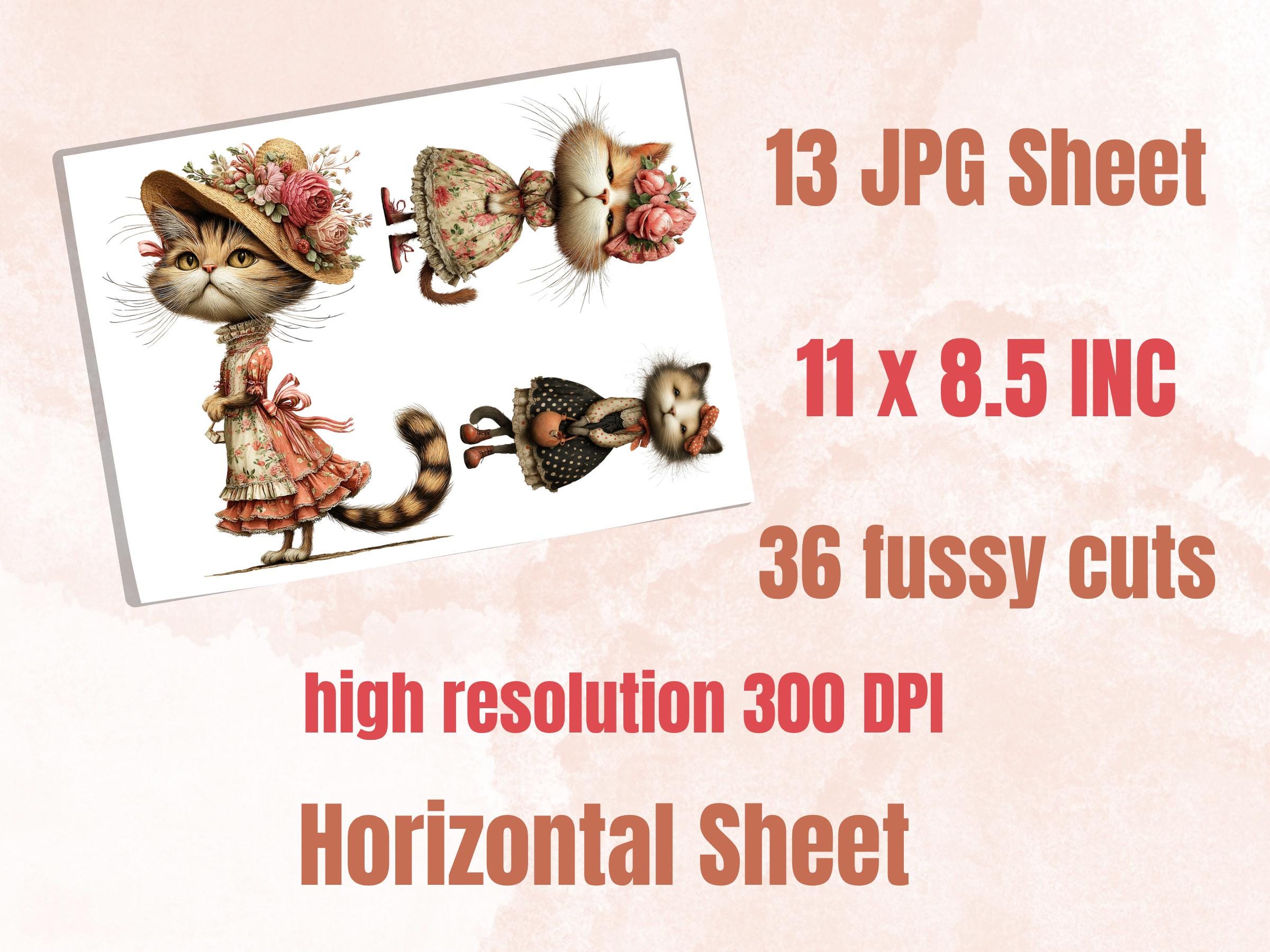 Quirky Cats Fussy Cut, 36 Whimsical Cat Cutouts, Victorian Ephemera Junk Journal Scrapbook Sheets, Printable Paper Dolls